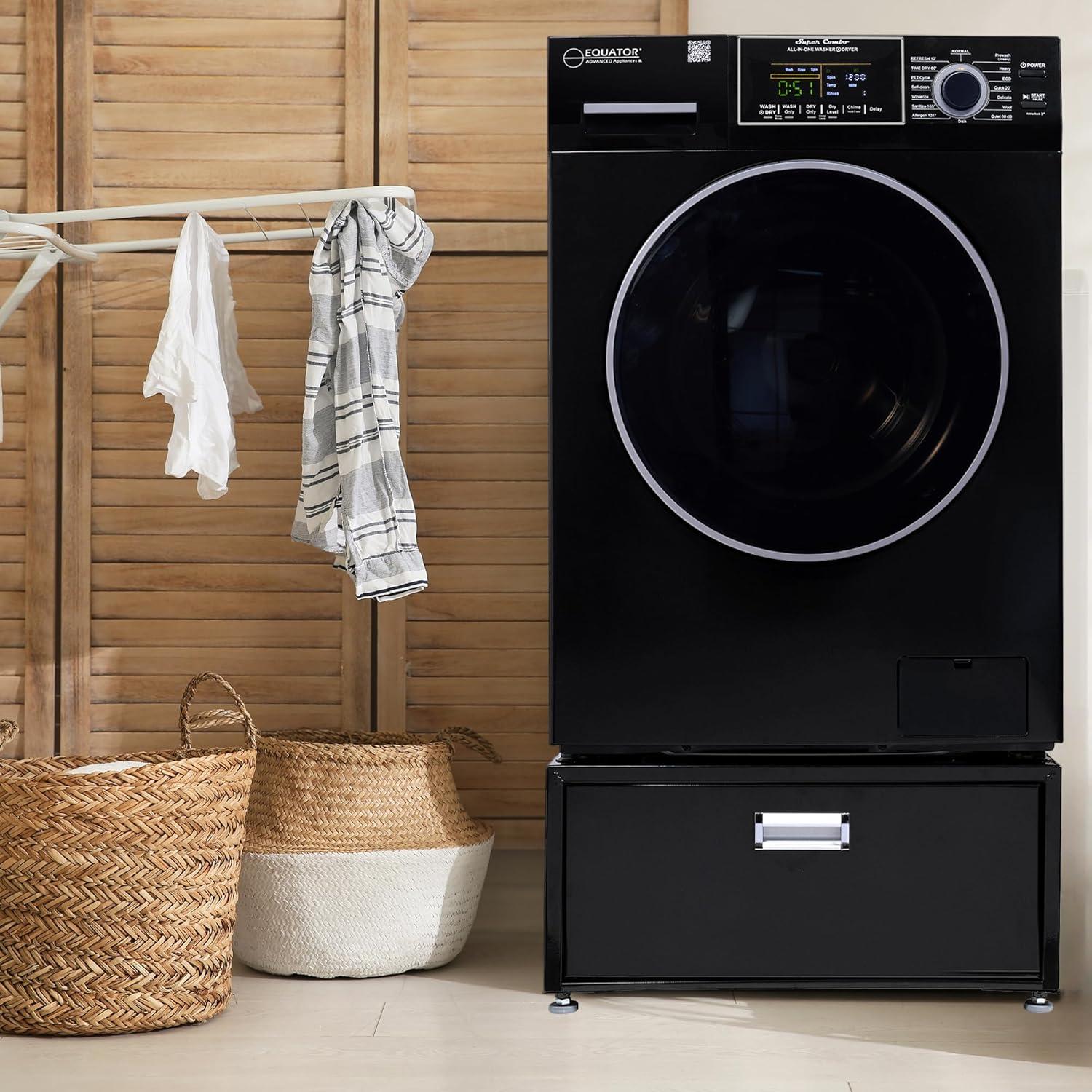 Equator Advanced Appliances All-in-one Washer Dryer Ventless FULLY BUILTIN 0-CLEARANCE 1.62cf/15lbs 110V 1400RPM with Pedestal EZ 4700 C + PDL 4455 Black