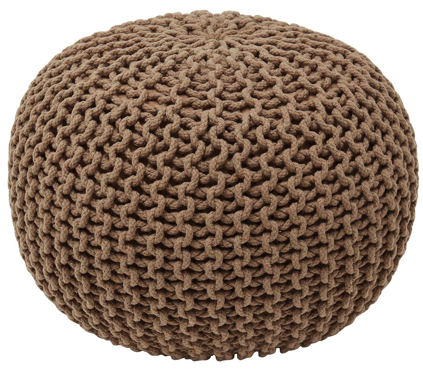 Ornavo Home Cotton Classic Braid Pouf Ottoman - 15" x 18.5" - White