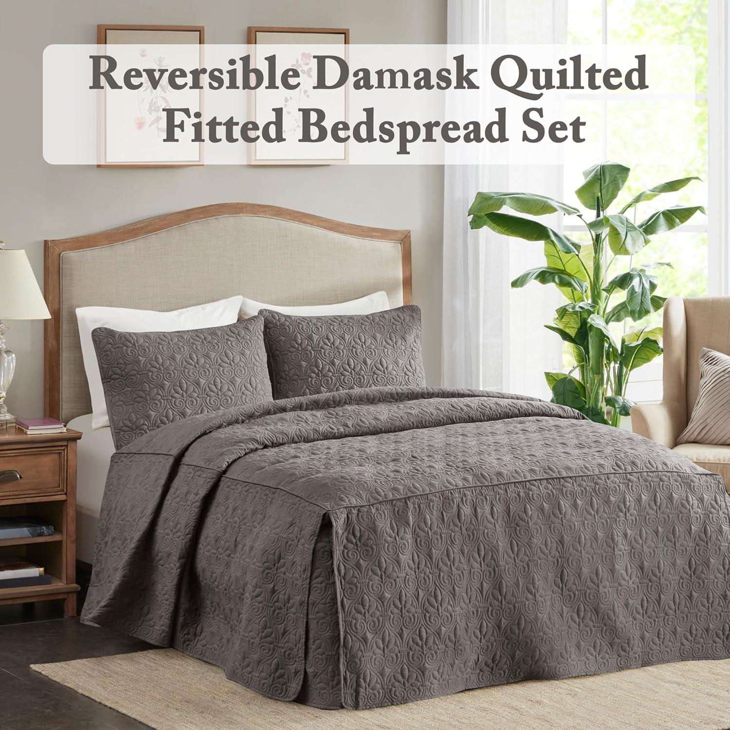 Madison Park Quebec 3 Piece Split Corner Pleated Quilted Bedspread