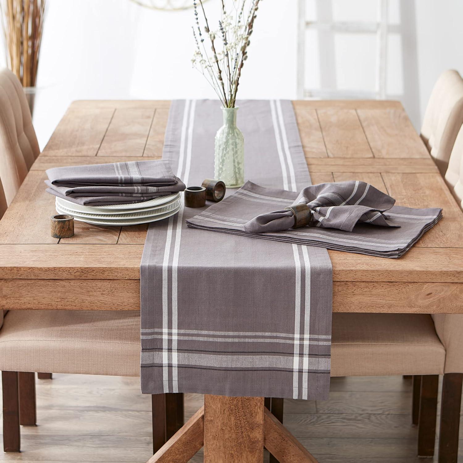 Gray Cotton Stripe Rustic Table Runner 14x108 inch