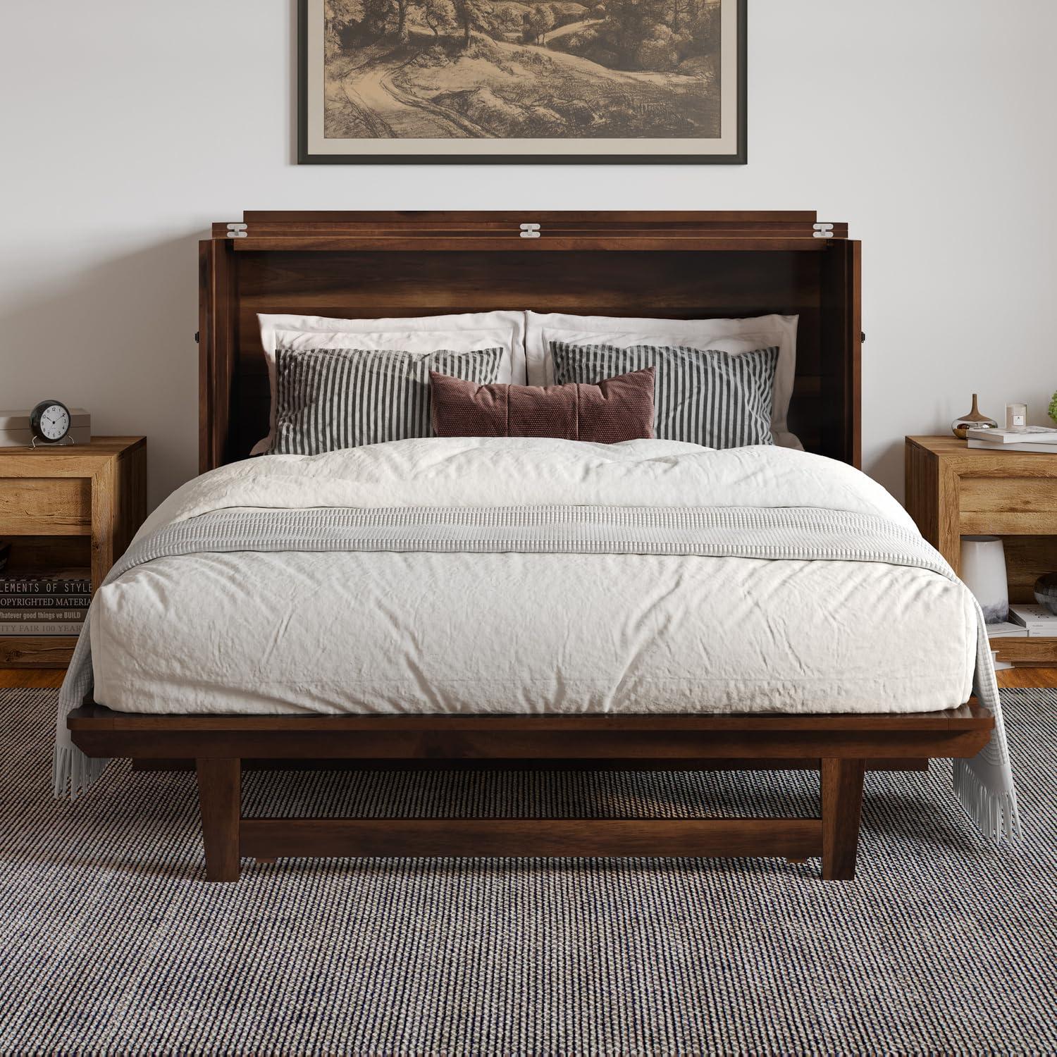 AFI Alpine Queen Wood Murphy Bed Chest with Mattress and Built-in Charger, White