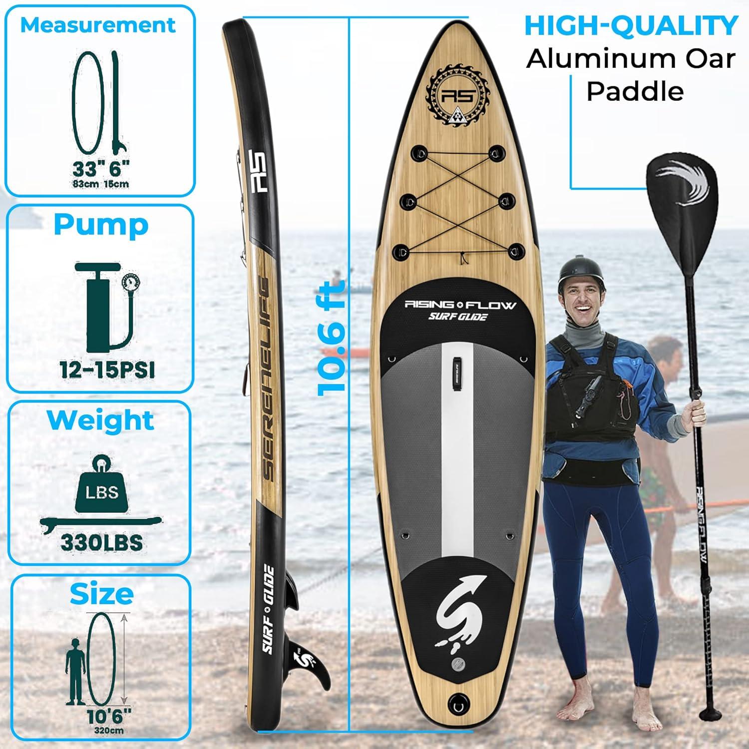 SereneLife Serenelife Inflatable Stand Up Paddle Board (6 Inches Thick) With Premium SUP Accessories & Carry Bag | Wide Stance, Bottom Fin For Paddling, Surf Control, Non-Slip Deck | Youth & Adult Standing Boat SLSUPB754