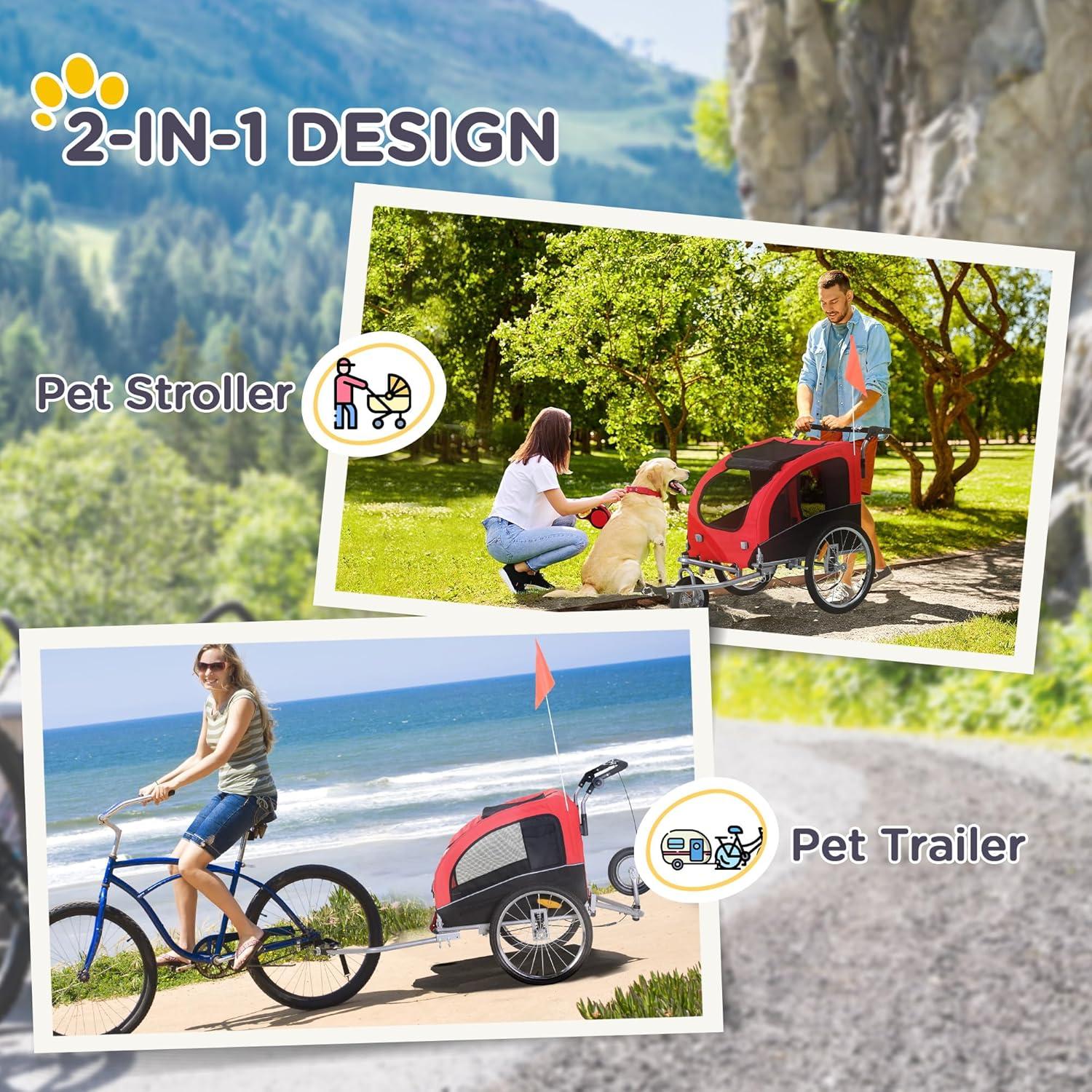 Aosom 2-In-1 Bicycle Trailer for Small Dogs with Canopy, Red