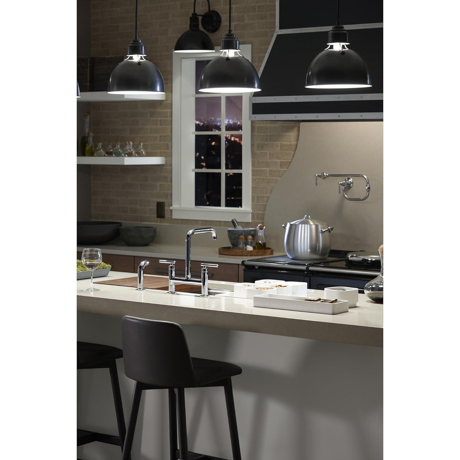 Kohler Purist® Two Handle Deck-Mounted Bridge Kitchen Sink Faucet with Pull Out Side Sprayer