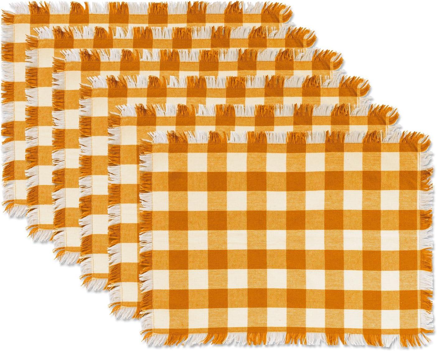 Pumpkin Spice Checkered Cotton Fringed Placemats, Set of 6