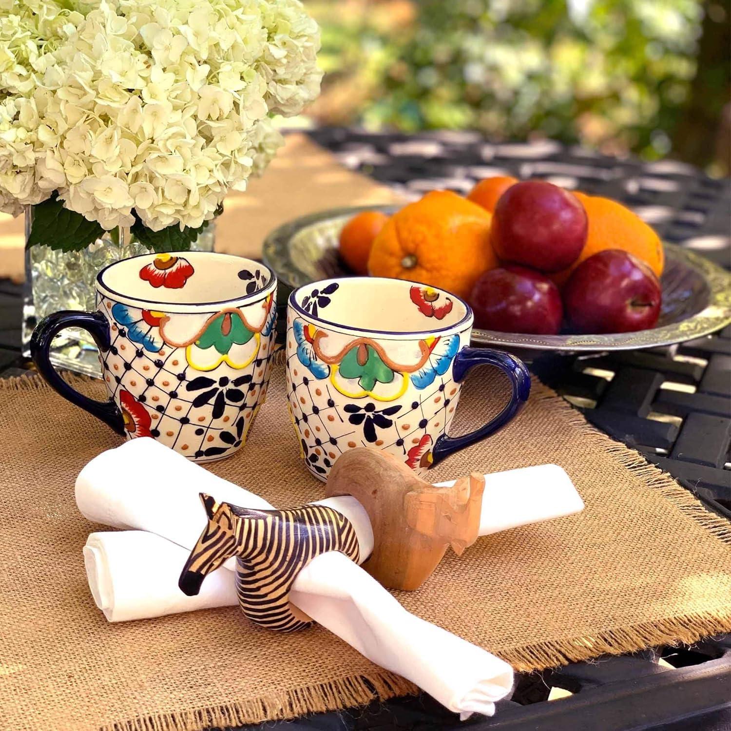 Set of Six Mahogany Wood Animal Napkin Rings Jedando Handicrafts