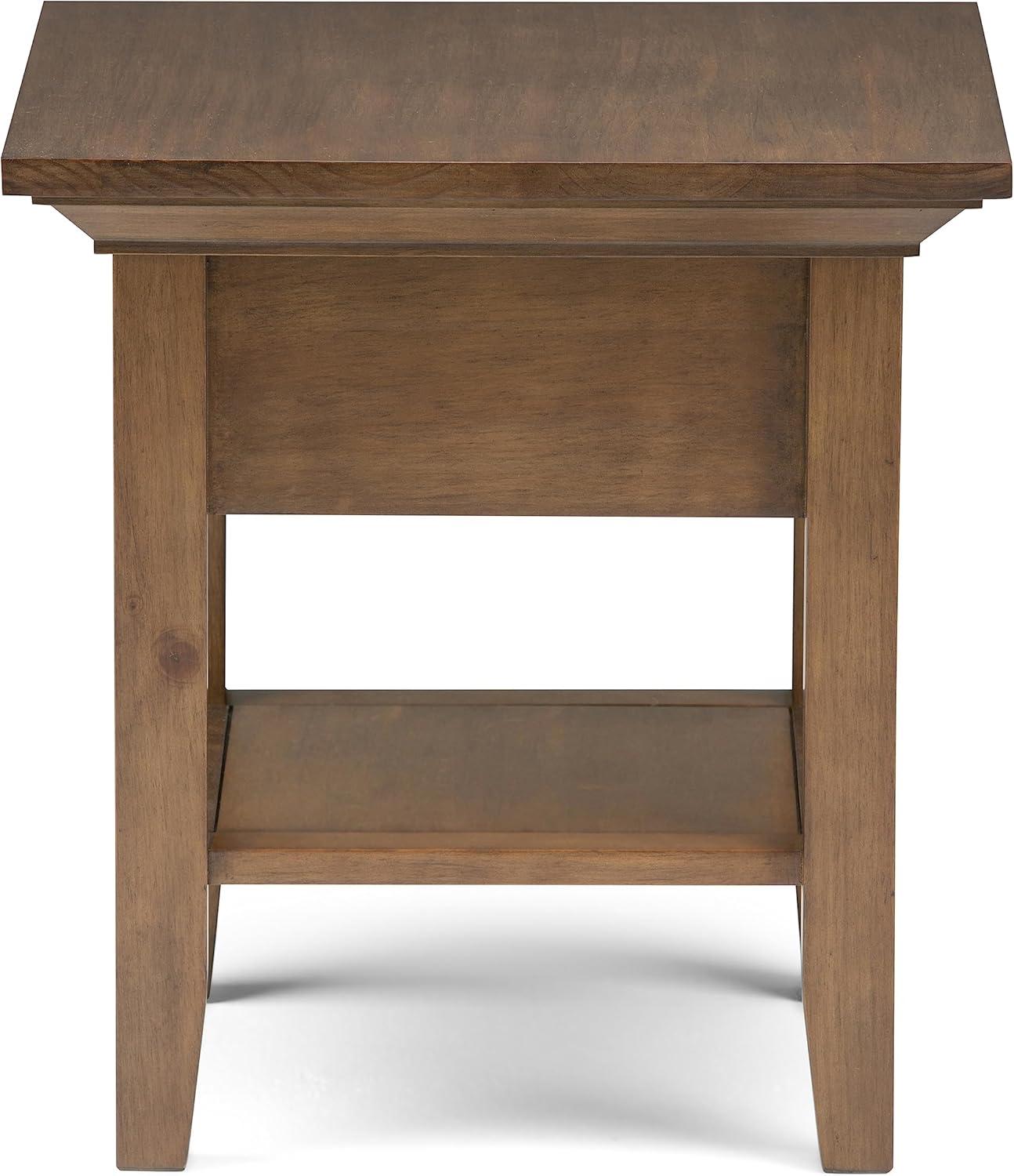 Simpli Home Redmond Wood 19" Square Transitional End Side Table in Rustic Natural Brown