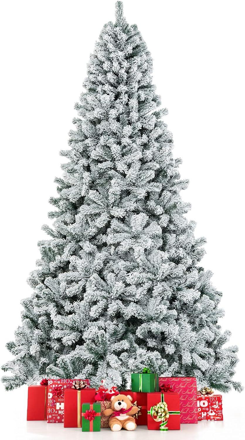 Costway 9ft Snow Flocked Hinged Artificial Christmas Tree Unlit Metal