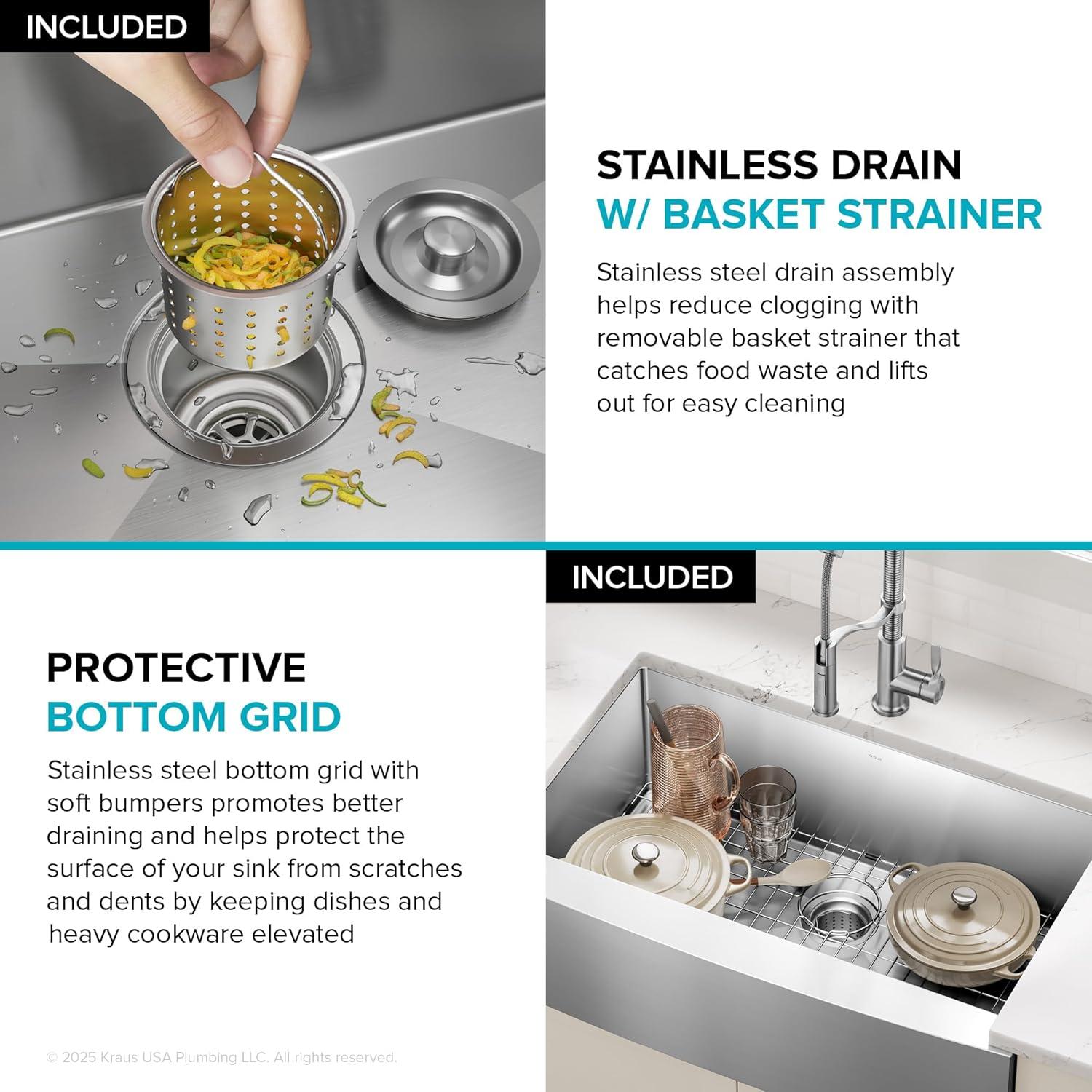 LUKX Farmhouse Single Bowl Stainless Steel Kitchen Sink HU3322S