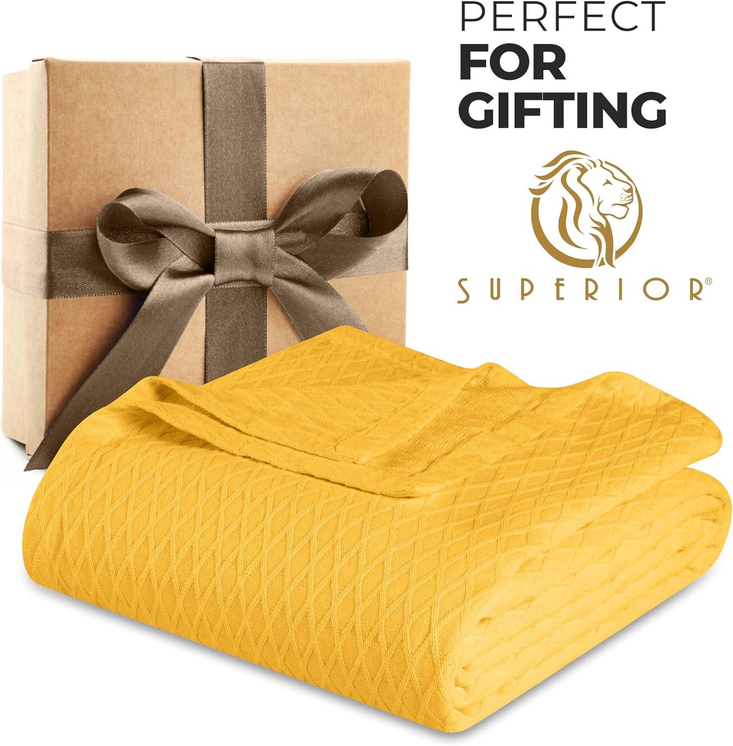 Superior Diamond All-Season Cotton Blanket, Throw, Yellow