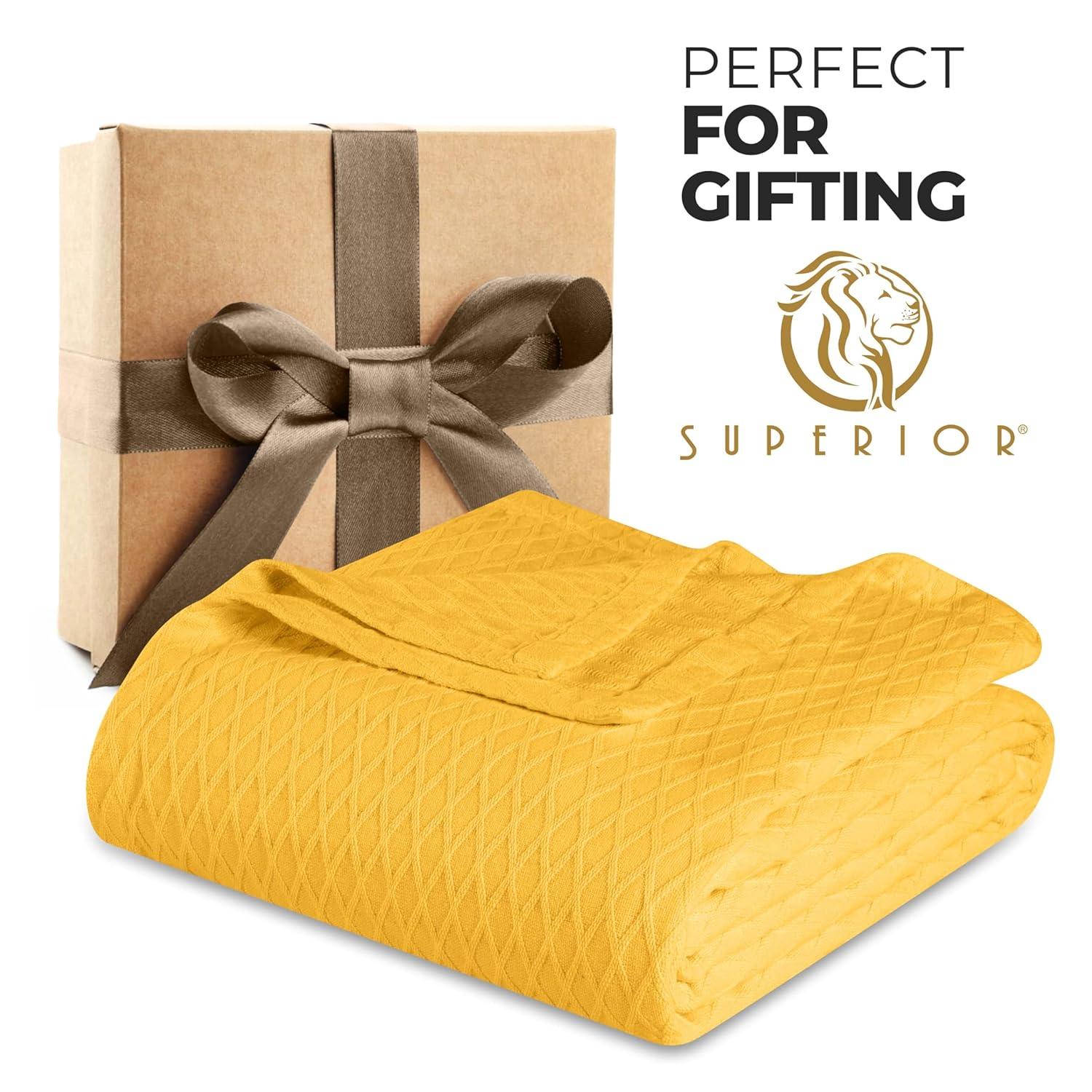 Superior Diamond Weave All-Season Cotton Blanket, Throw (Non-Standard), Yellow