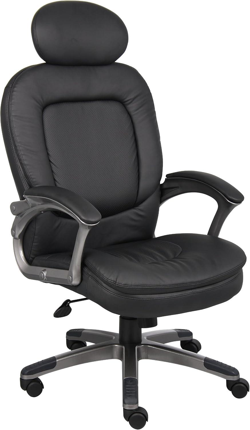 Pewter Finish High-Back Executive Leather Swivel Chair with Pillow Top