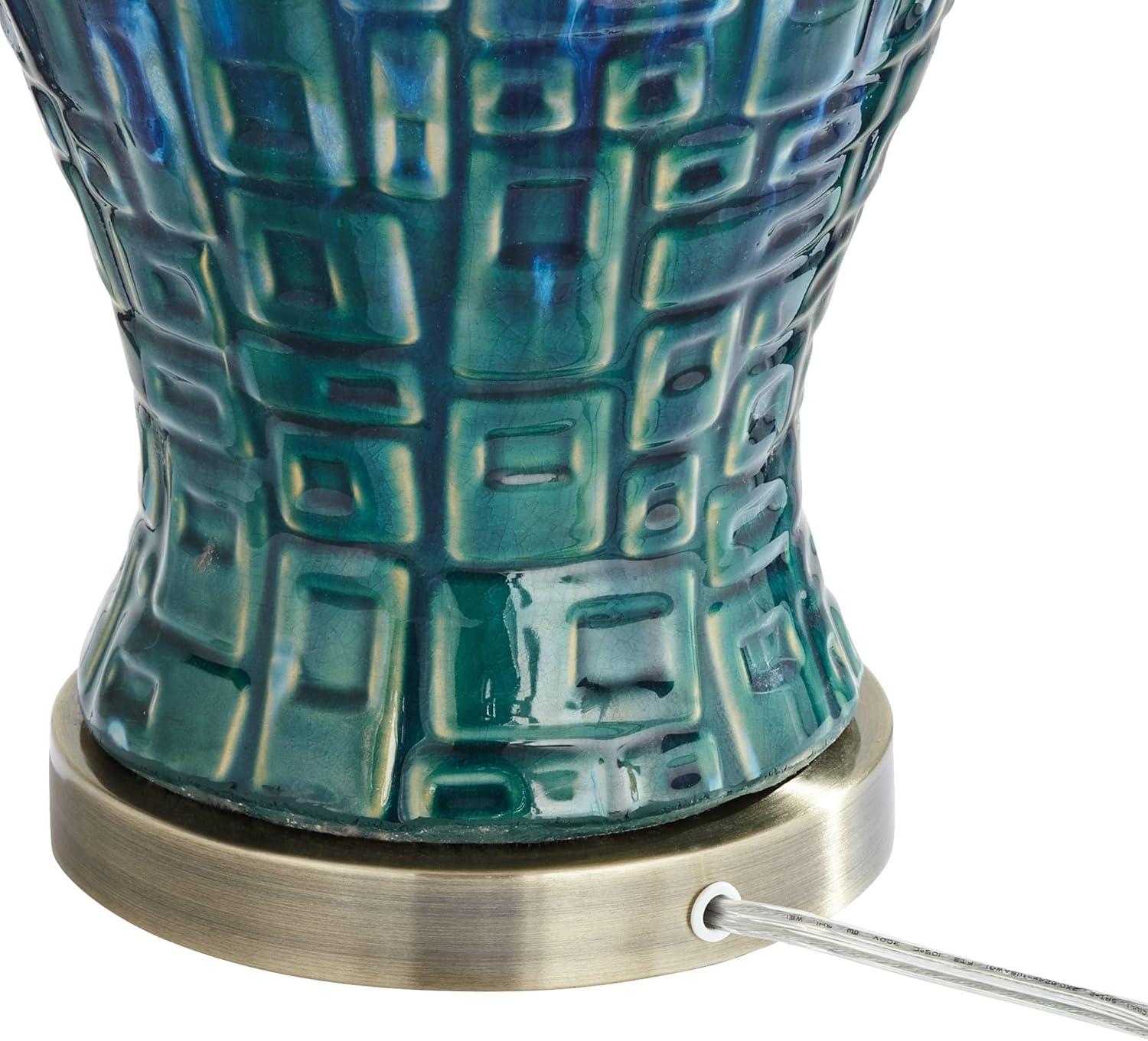 Possini Euro Design Asian Inspired Table Lamp 27" Tall Ceramic Teal Glaze Patterned Temple Jar White Empire Shade for Living Room (Colors May Vary)