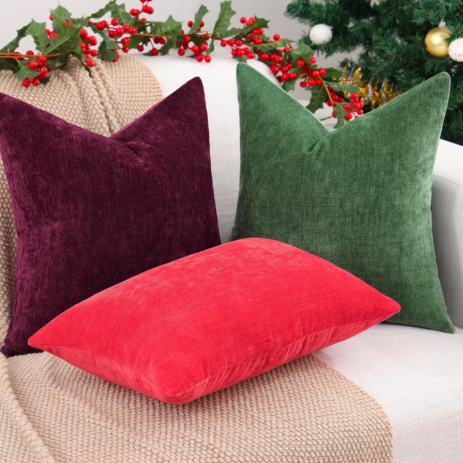 Green Chenille 18x18 Inch Decorative Pillow Covers, Pack of 2