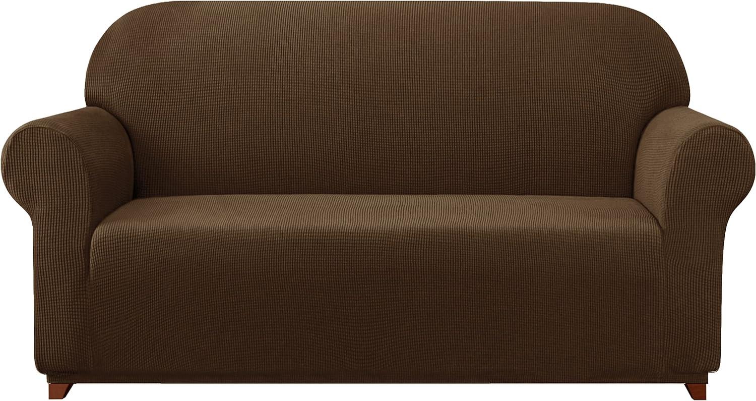 Subrtex Coffee Textured Stretch 1-Piece Sofa Slipcover