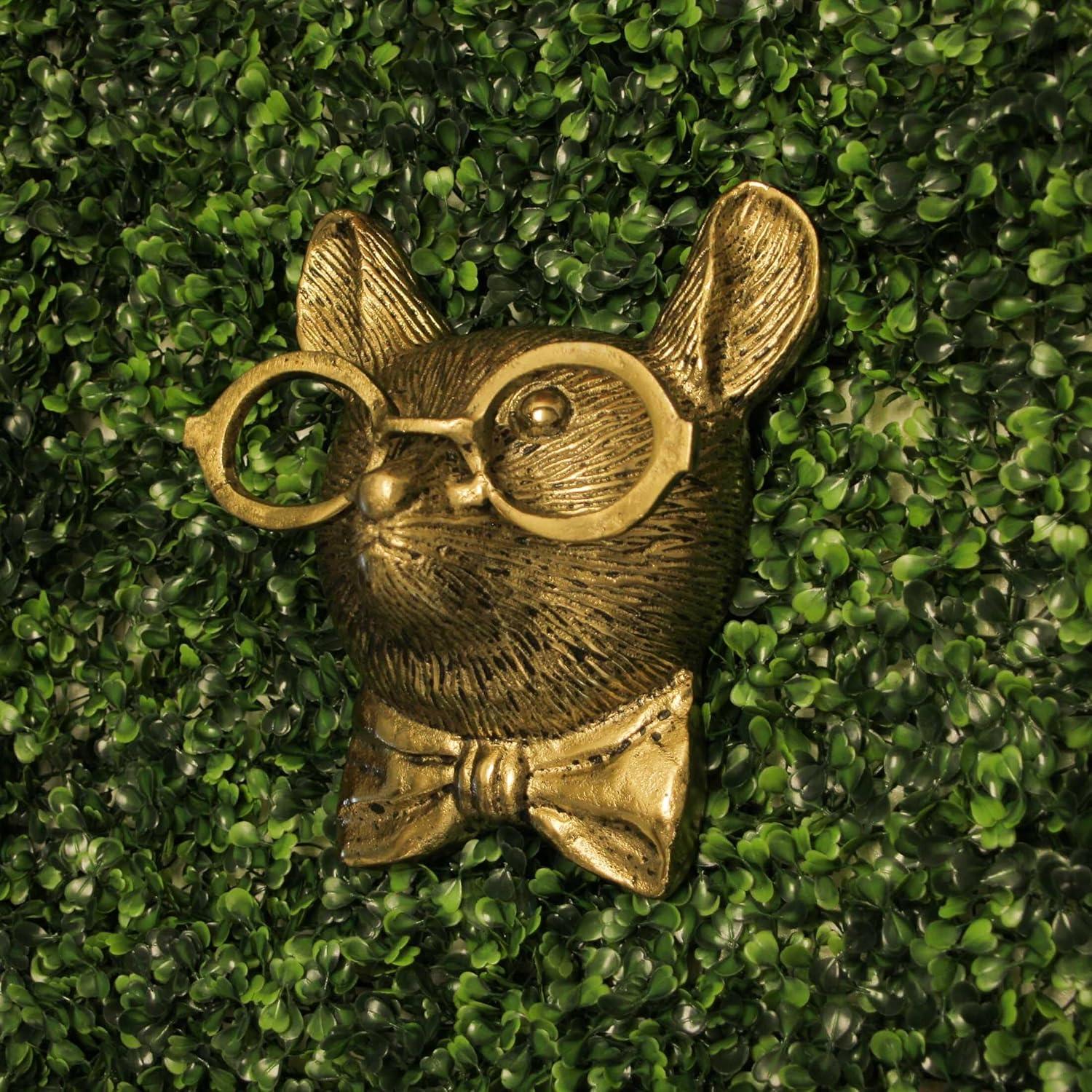 Things2Die4 Gold Mouse Head Wall Hanging with Spectacles – Quirky Cast Aluminum Wall Decor - Gold