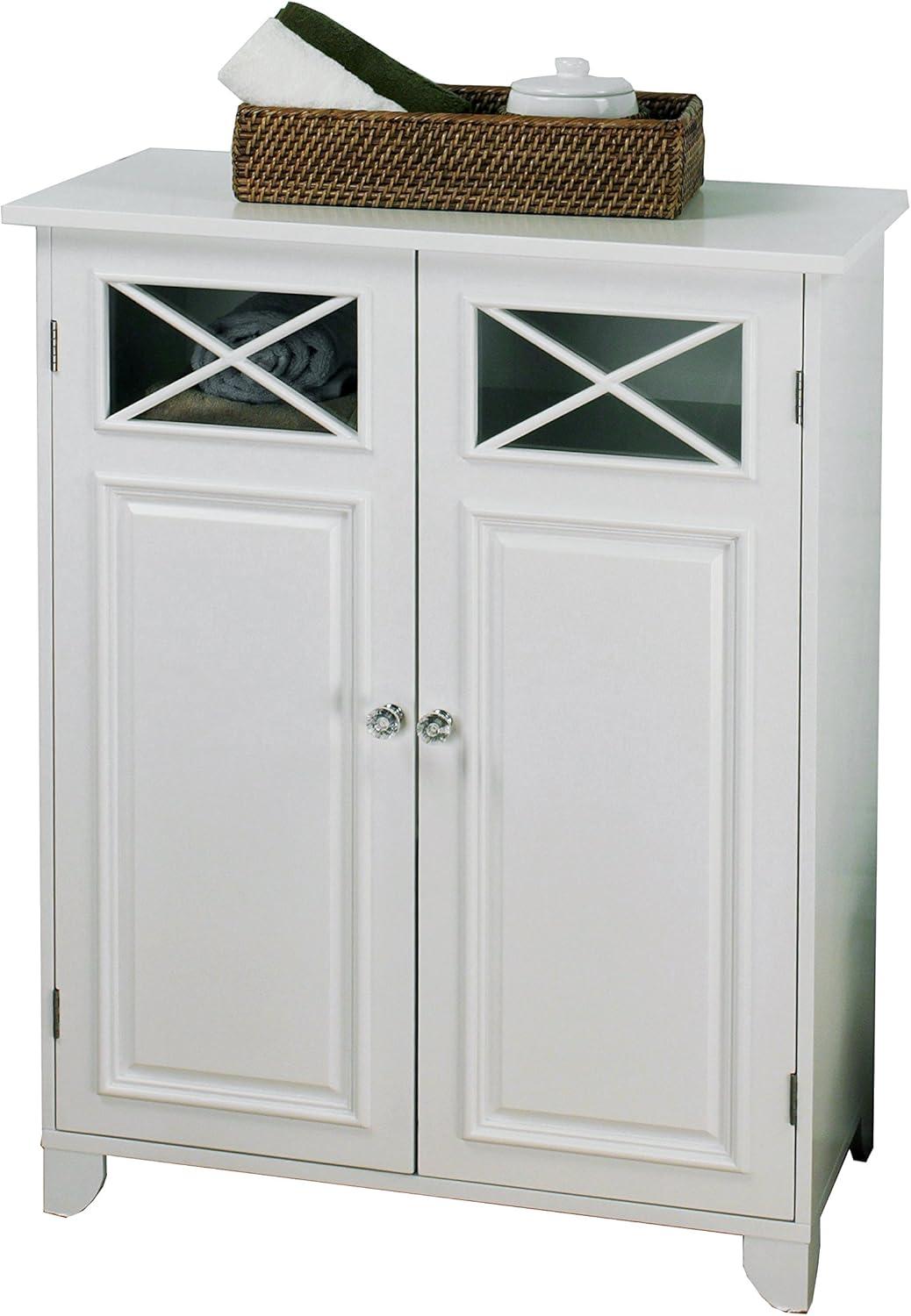 Teamson Home Dawson Two-Door Floor Storage Accent Cabinet with Decorative Glass Panels, White