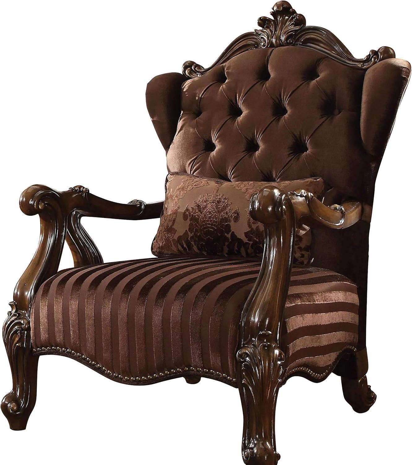 Brown Velvet and Cherry Oak Traditional Accent Chair