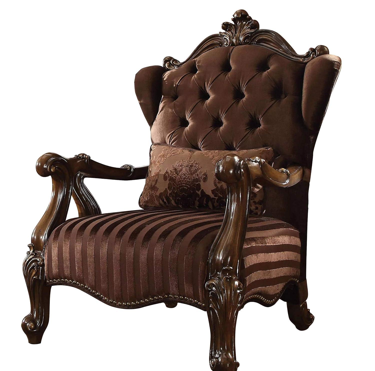 Brown Velvet and Cherry Oak Traditional Accent Chair
