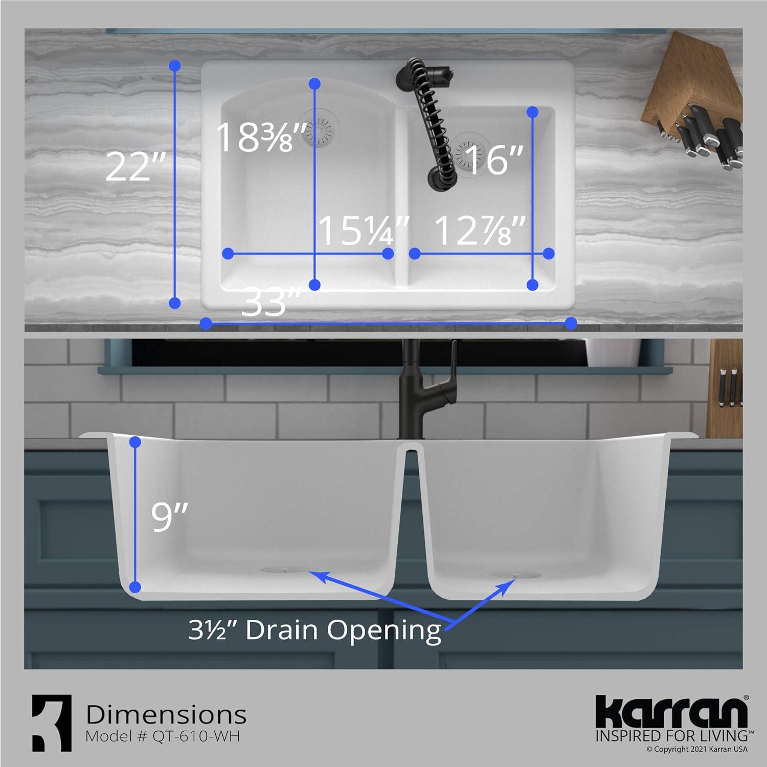 Karran Drop-in Quartz Composite 33'' X 22'' 1-Hole 60/40 Double Bowl Kitchen Sink