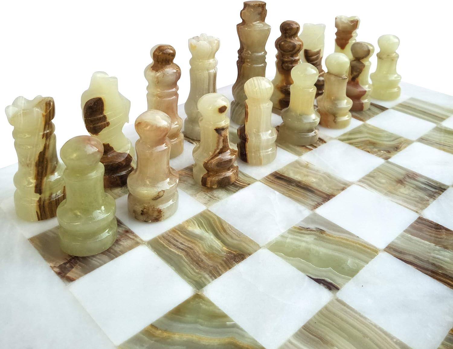 Handmade White and Green Onyx Marble Chess Set