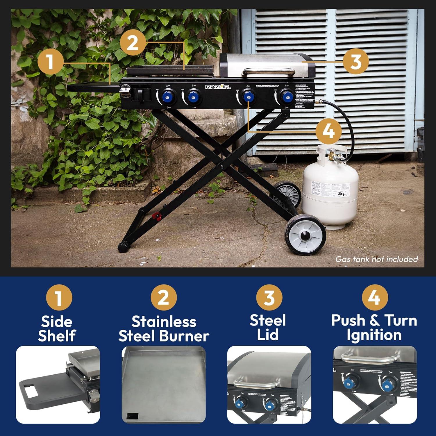 Razor Griddle 4 - Burner Portable Liquid Propane Gas Grill