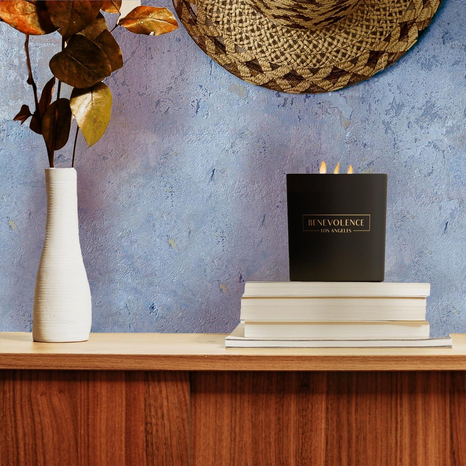 Benevolence LA Premium All Natural Soy 3 Wick Candles In Matte Black Glass Jar - Fig Tree Scent (14.5 oz)