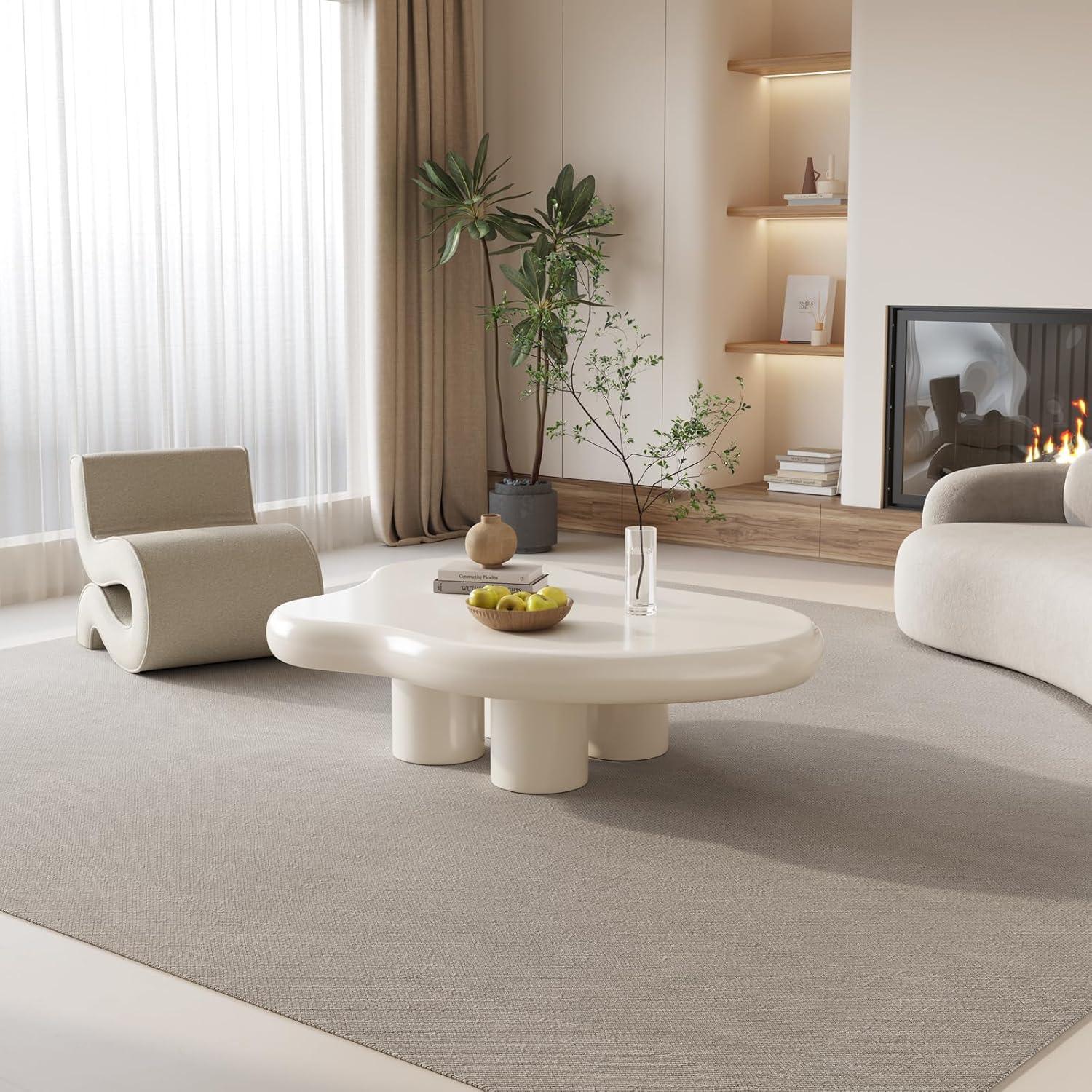 Cream Cloud-Shaped MDF Coffee Table with Rounded Edges