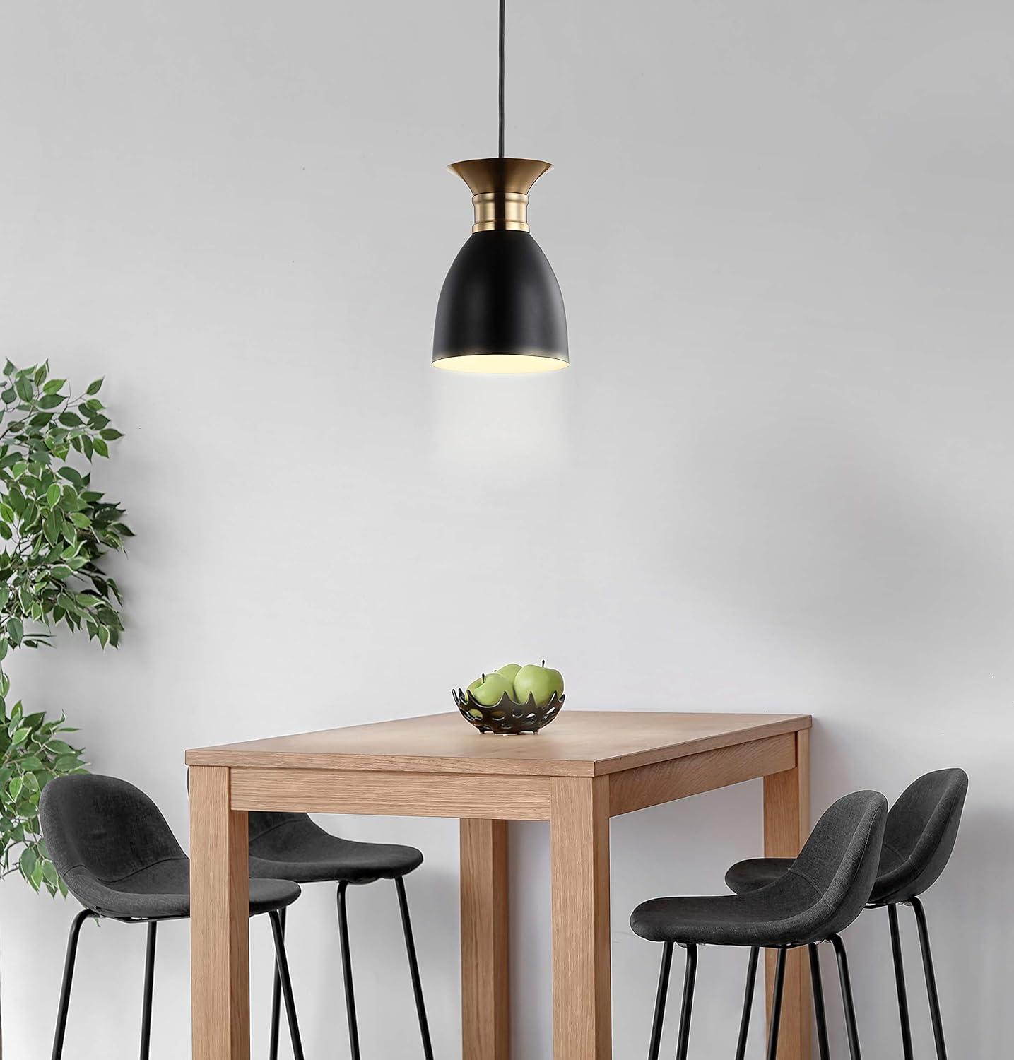 Edison 5.75" Matte Black & Brass Gold LED Pendant Light