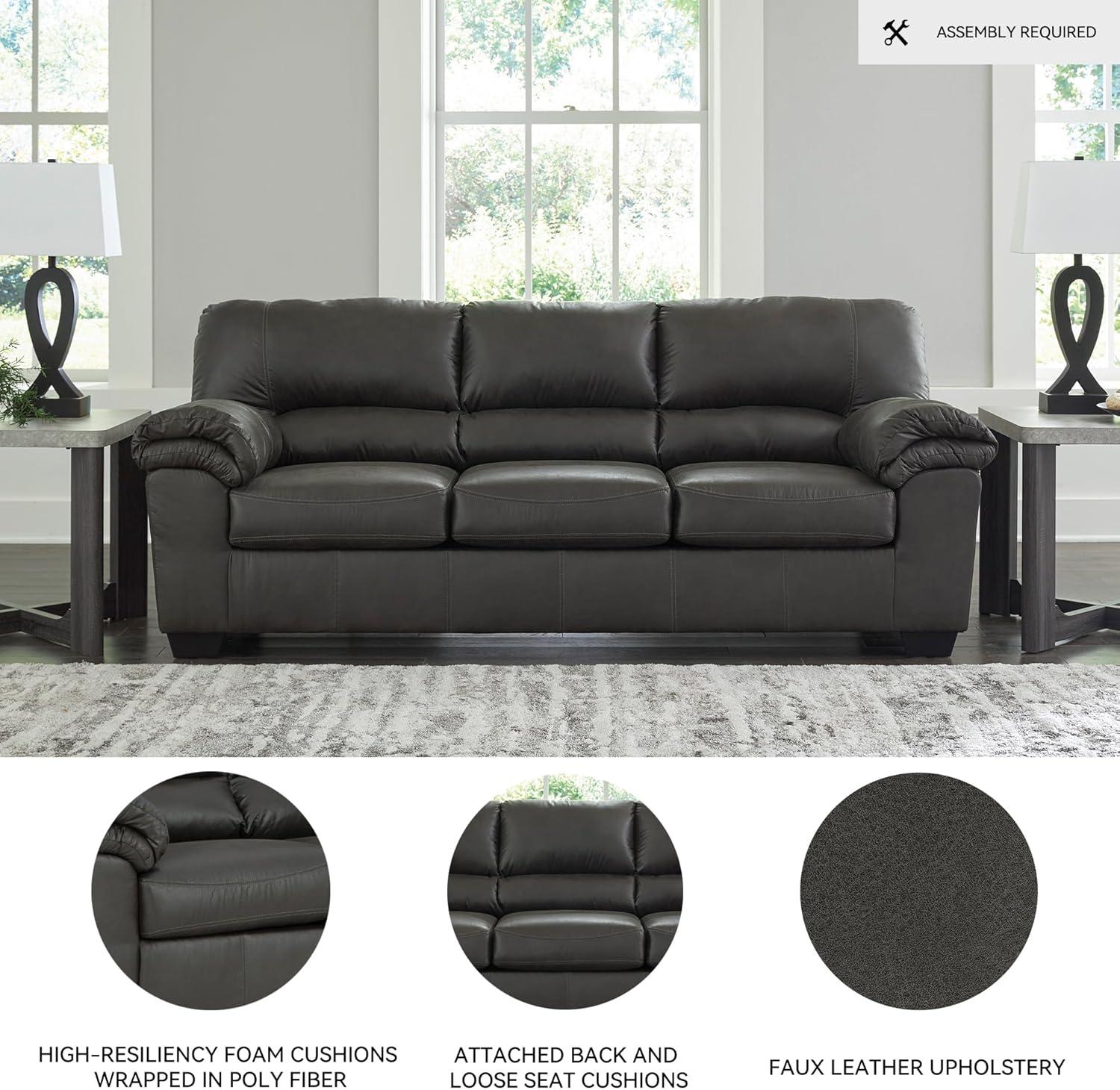 Signature Design by Ashley Bladen Contemporary Faux Leather & Wood Sofa in Gray