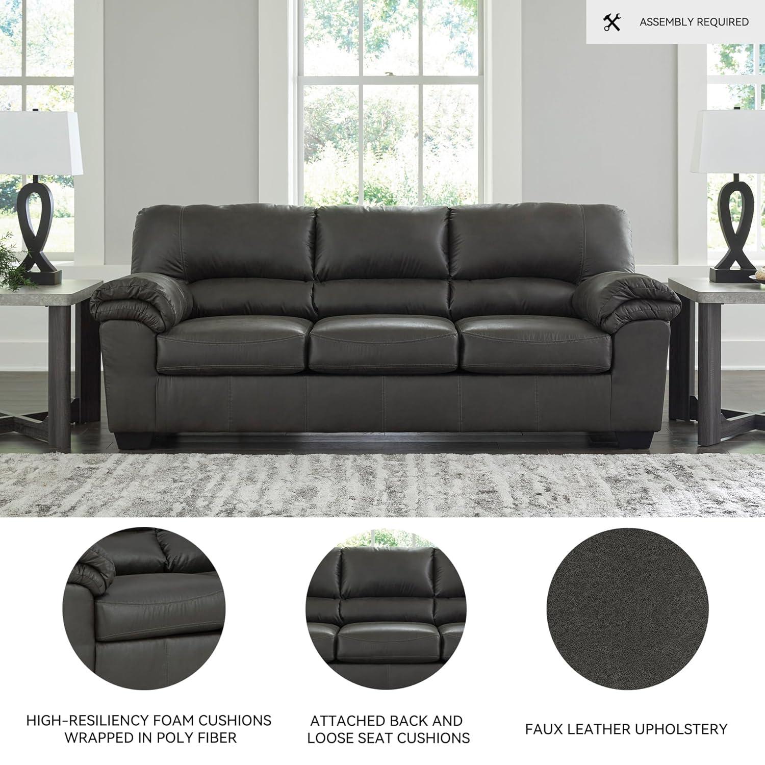 Signature Design by Ashley Bladen Contemporary Faux Leather & Wood Sofa in Gray