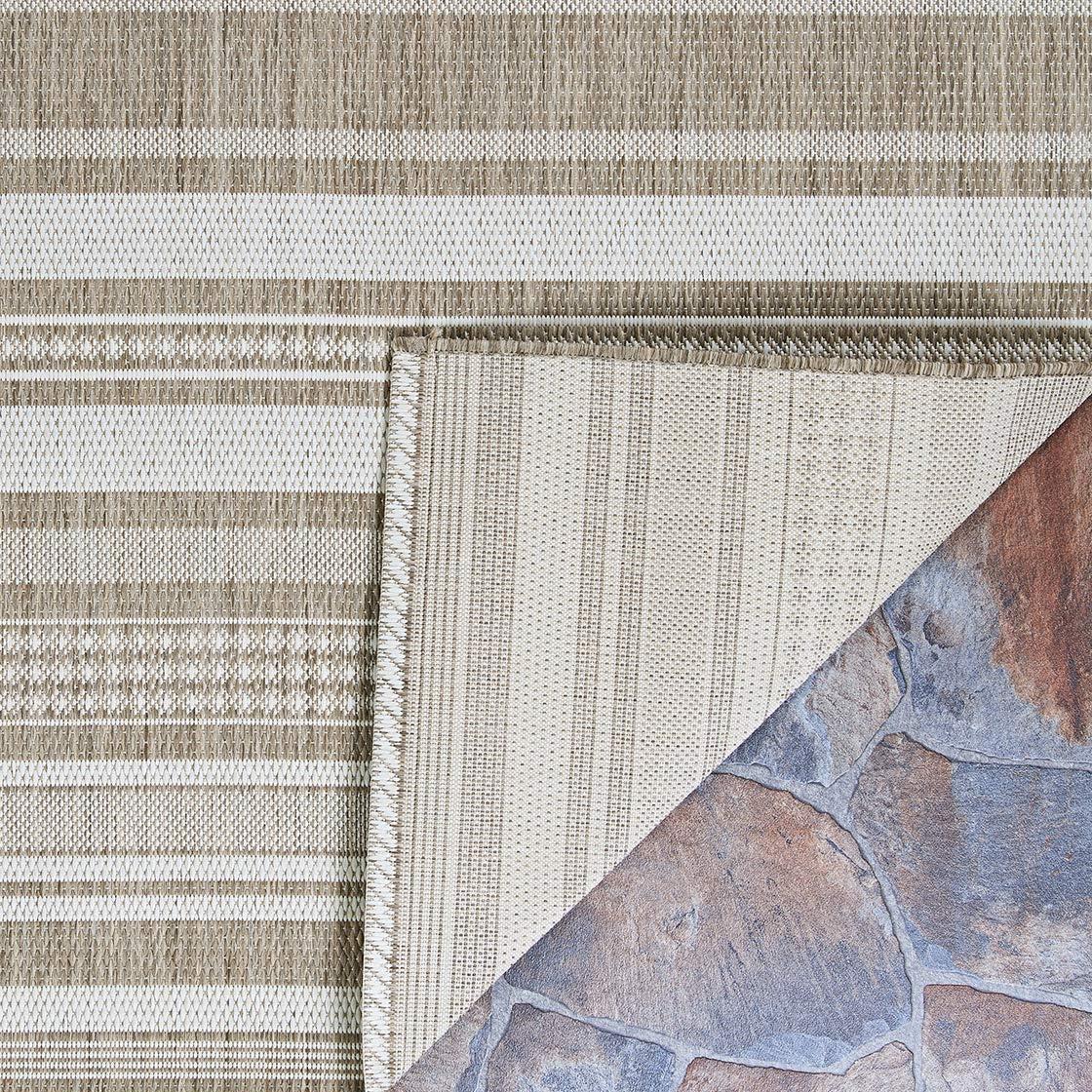 Champagne Taupe Striped Synthetic 8' x 10' Indoor/Outdoor Rug