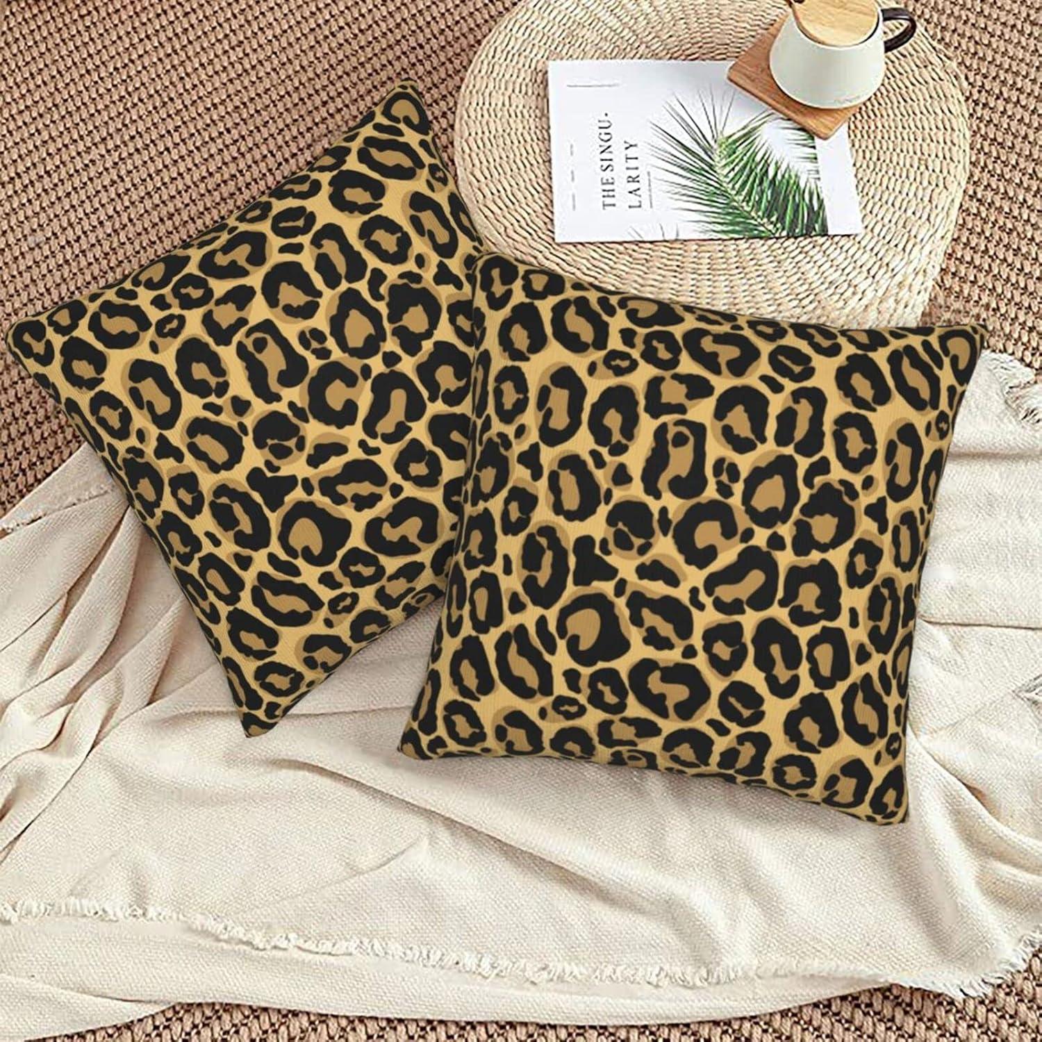 Leopard Skin Wild Animal Print Throw Pillow Cover Set of 2 Decorative Square Pillowcase Throw Cushion Case for Bedroom  Living Room  Sofa  Couch and Bed  18 x 18 Inches