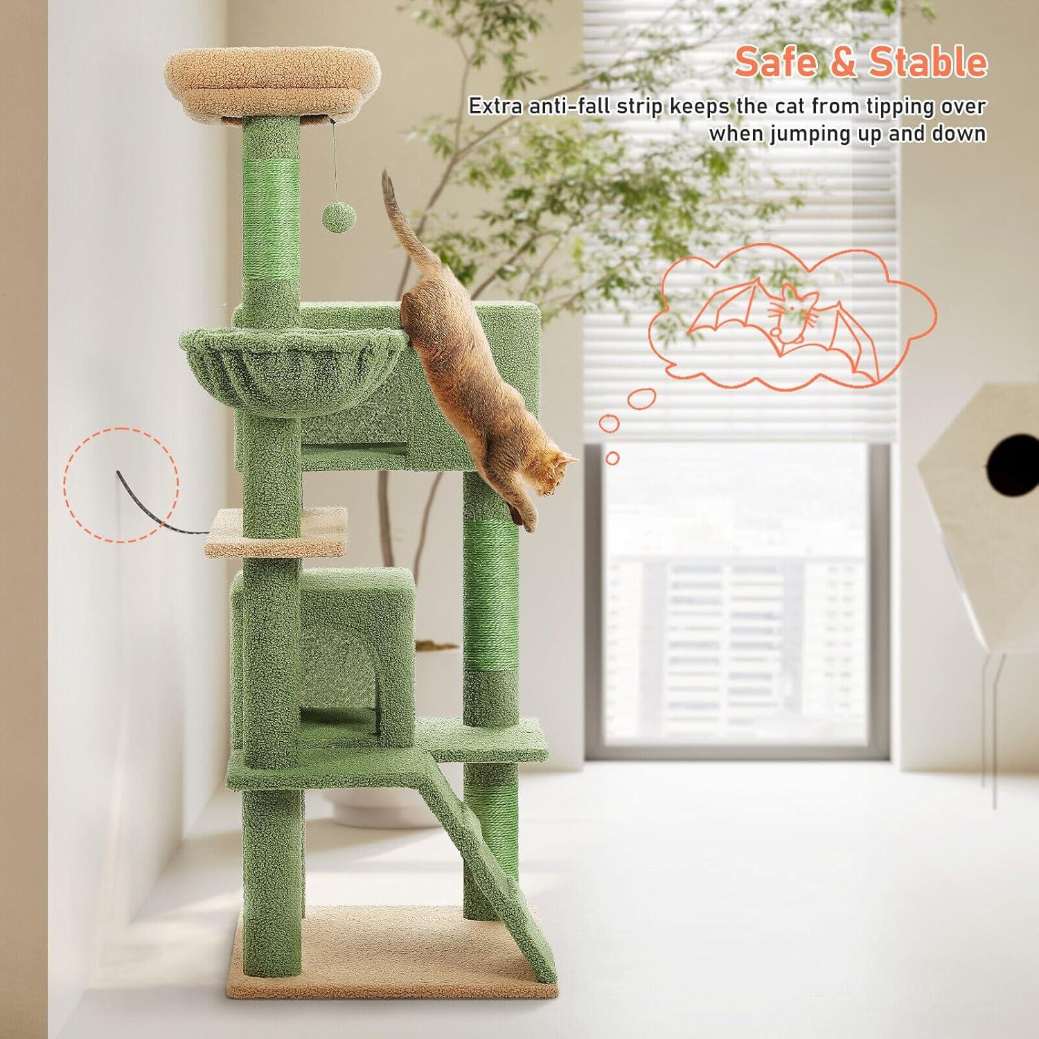 71" Indoor Tall Large Cat Tree Multi-Level Cat House With 2 Big Condo Pad Bed, Cozy Hammock And Scratching Posts