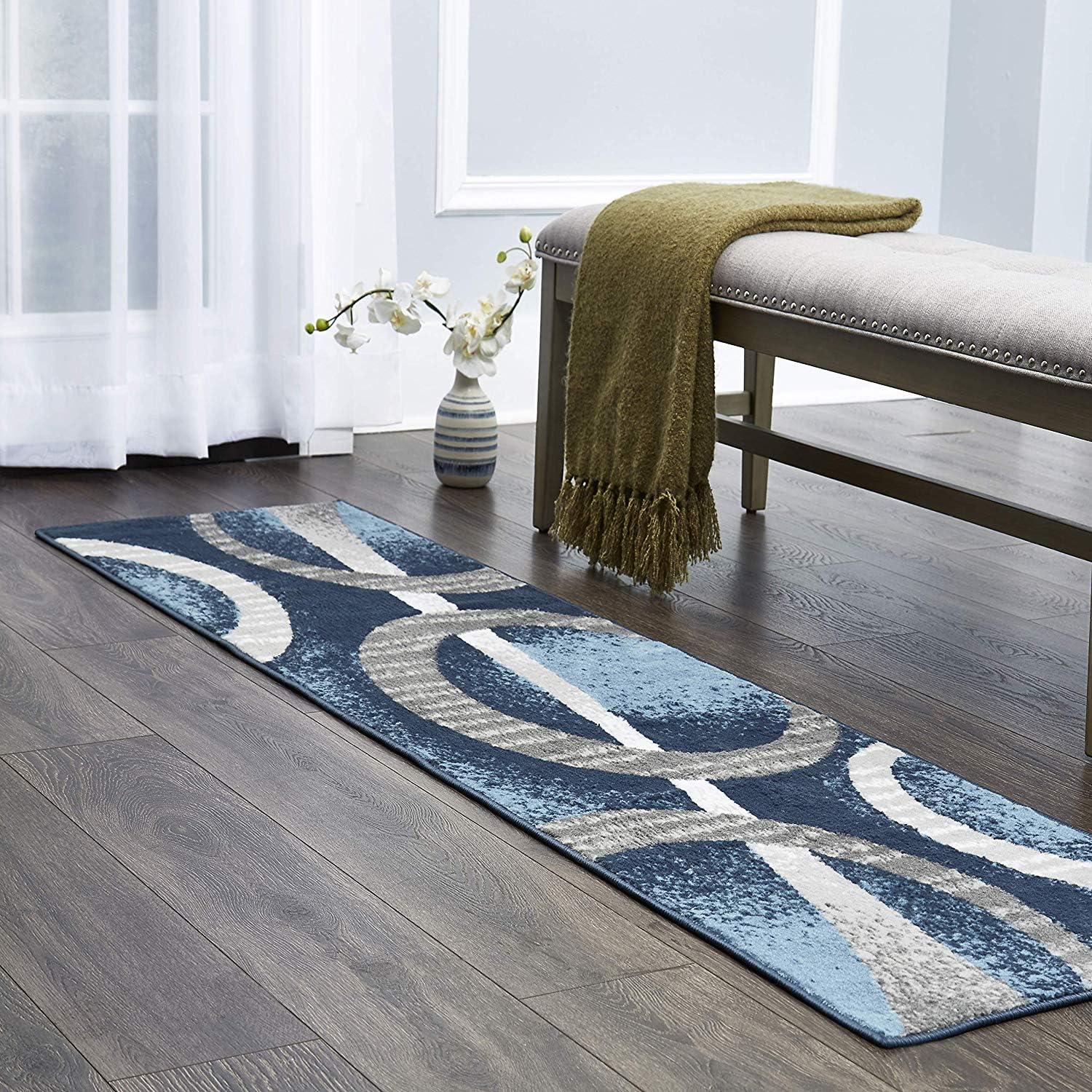 Gray and Blue Geometric 8' x 10' Synthetic Area Rug