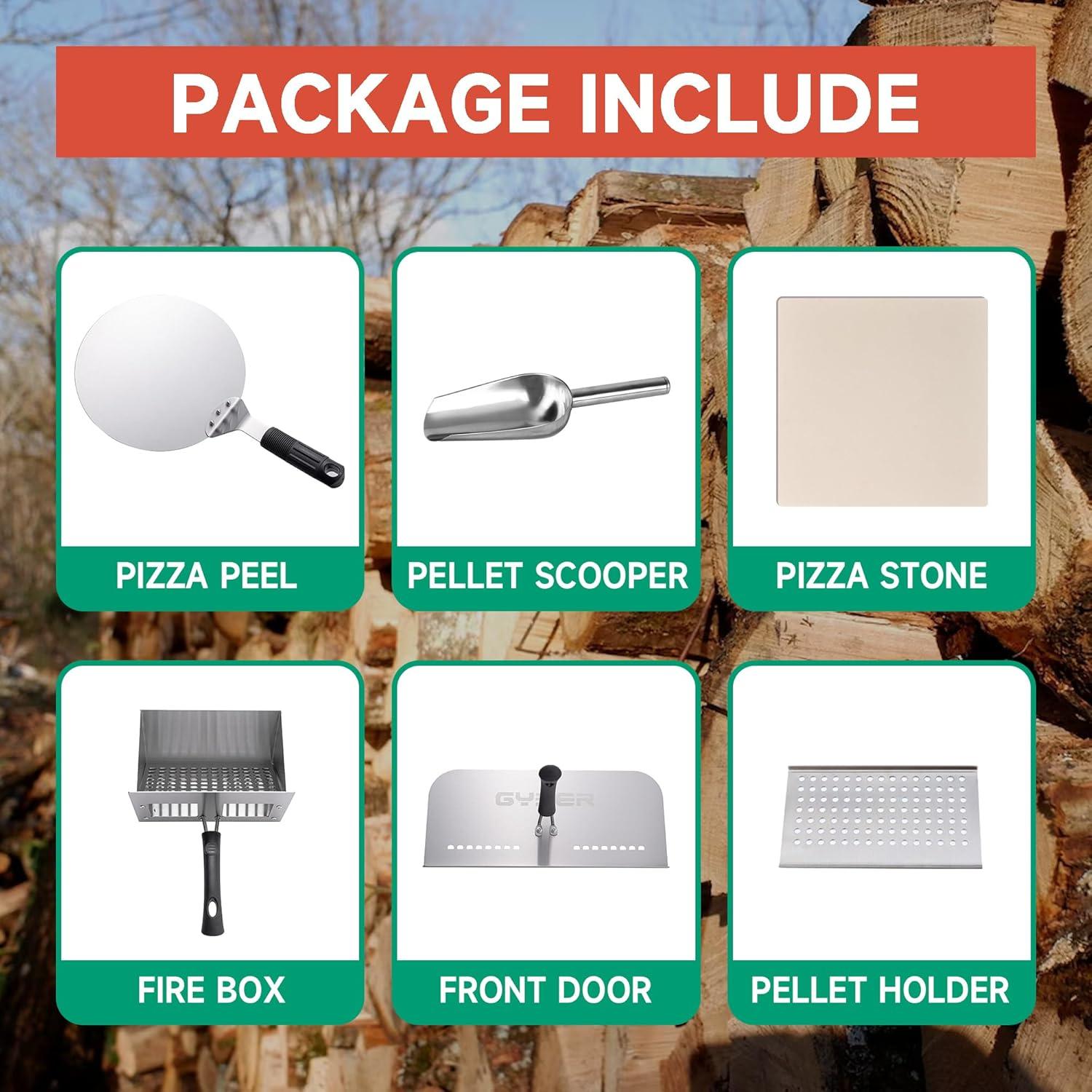 GYBER Fremont Outdoor Pizza Oven Portable 13" Stainless Steel Backyard Grill Wood Pellet and Charcoal Fired Pizza Maker for Outdoor Cooking with Pizza Stone, Built-in Thermometer, Pizza Peel