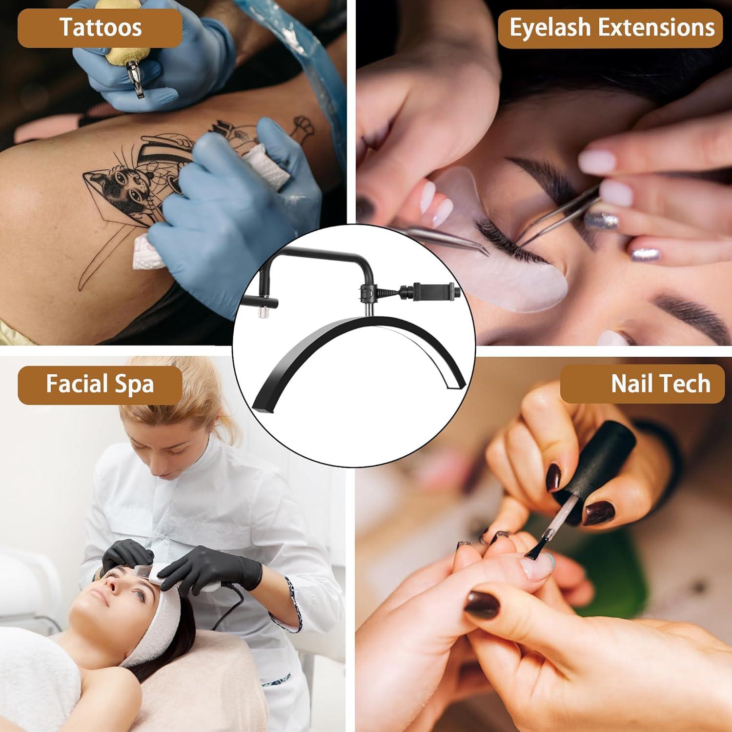 Lash Lamp - Esthetician Light for Eyelash Tech,Tattoo Artists, Nail Tech, Led Half Moon Light for Lashes Extensions, Warm/Cool Floor Piano Lamp with Phone Holder, Adjustable Brightness & Height