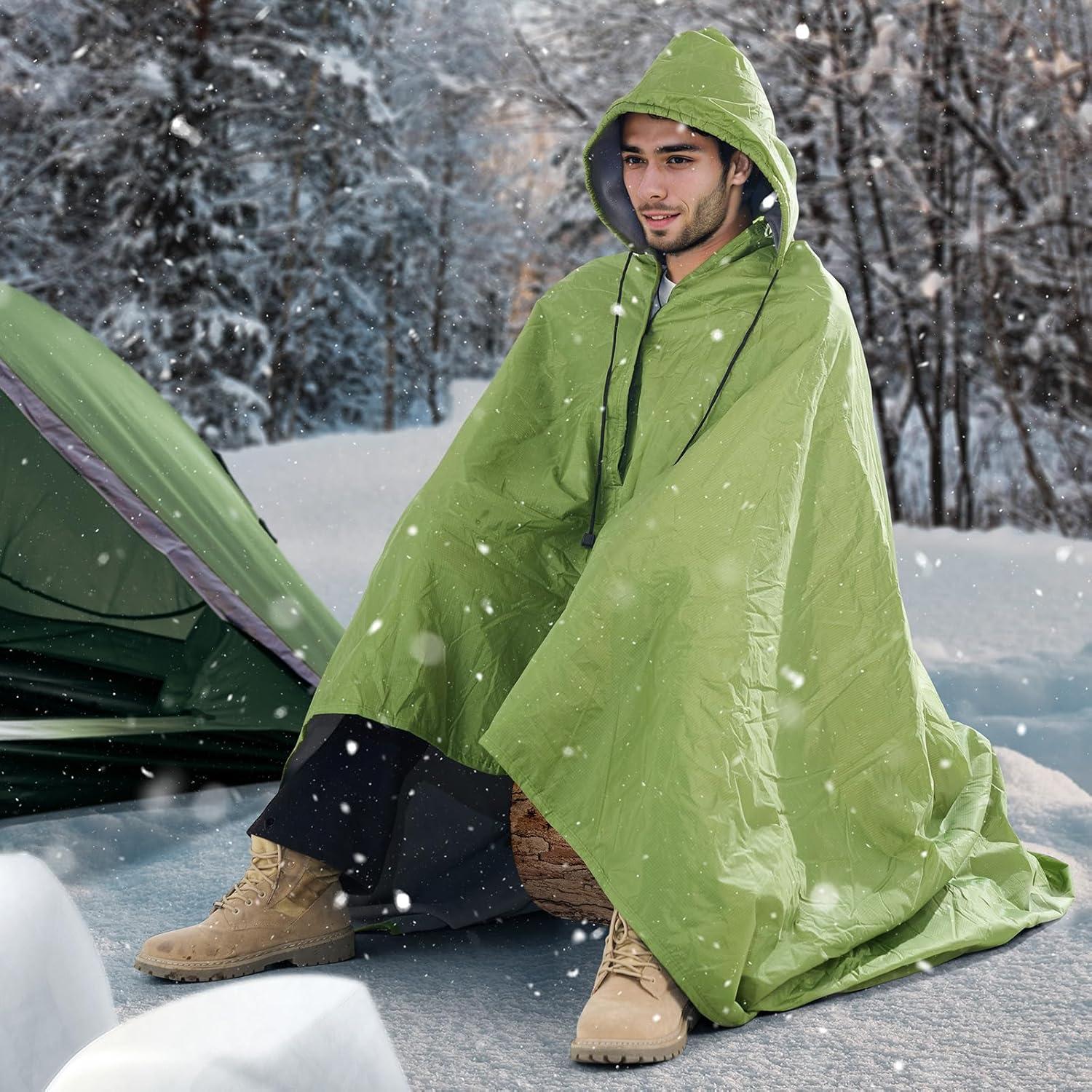 VEVOR Camping Blanket, Large Warm Wearable Stadium Blanket, Waterproof & Windproof, Polyester Fleece, Flame Retardant, 79" x 59", Army Green