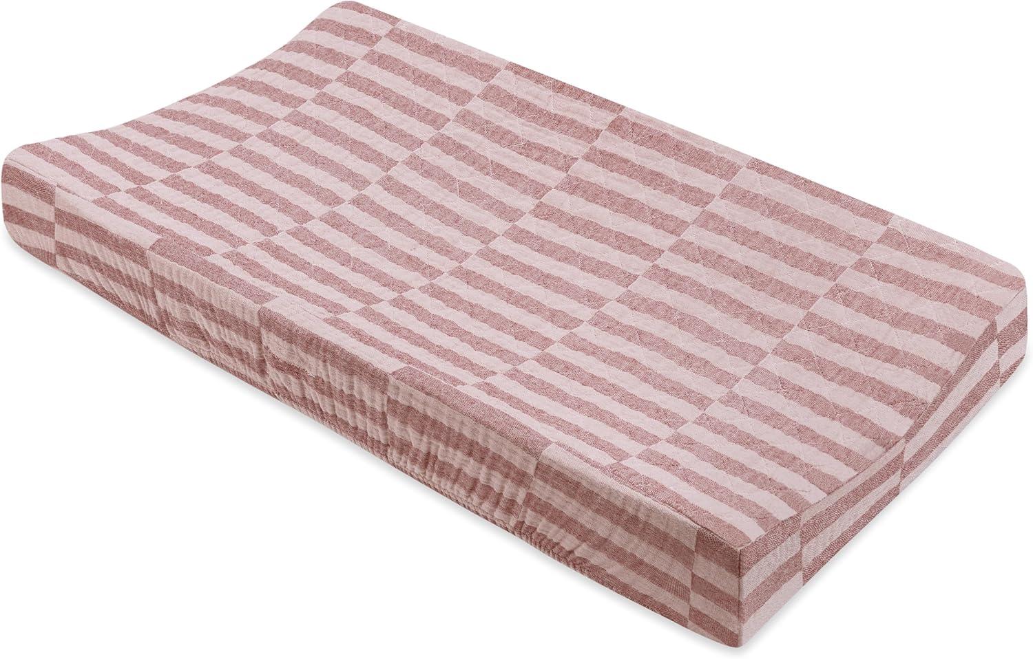 babyletto Maroon Stripe Quilted Muslin Changing Pad Cover