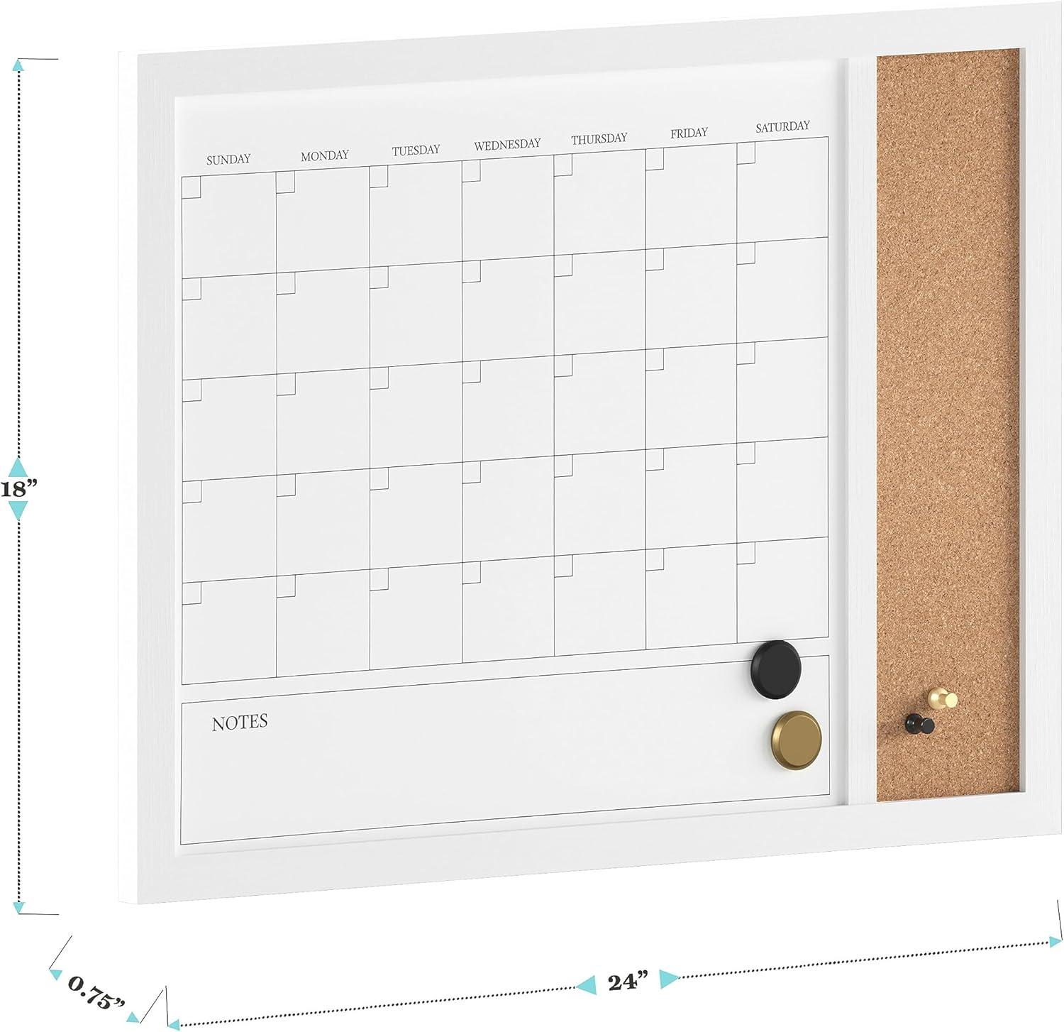 Thomas Martha Stewart Magnetic Dry Erase Monthly Calendar and Cork Board Combo with Included Marker, Magnets