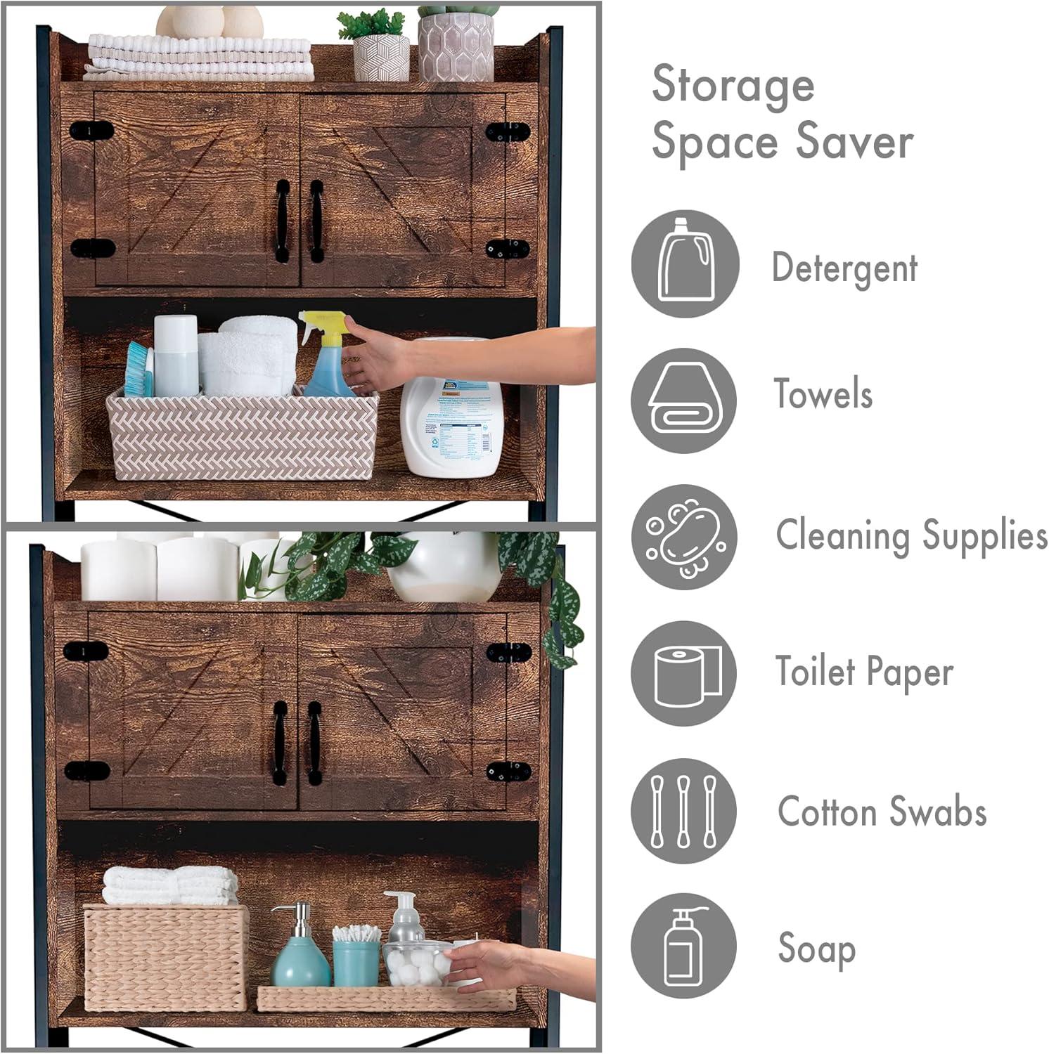 Stephan Roberts Over The Toilet Bathroom and Laundry Organizer and Storage Rack Height Adjustable Shelf, Wood