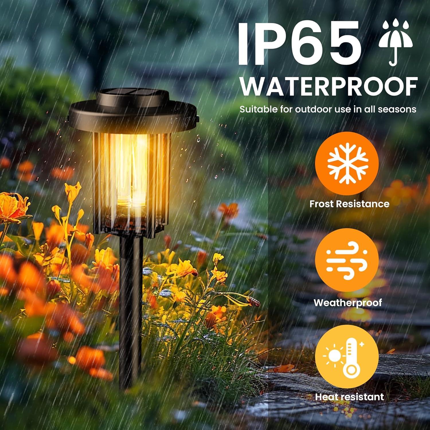 gigalumi 8 Pack Solar Pathway Lights for Garden and Walkway, IP65 Waterproof Outdoor Landscape Lighting, Warm White Solar Powered Decor