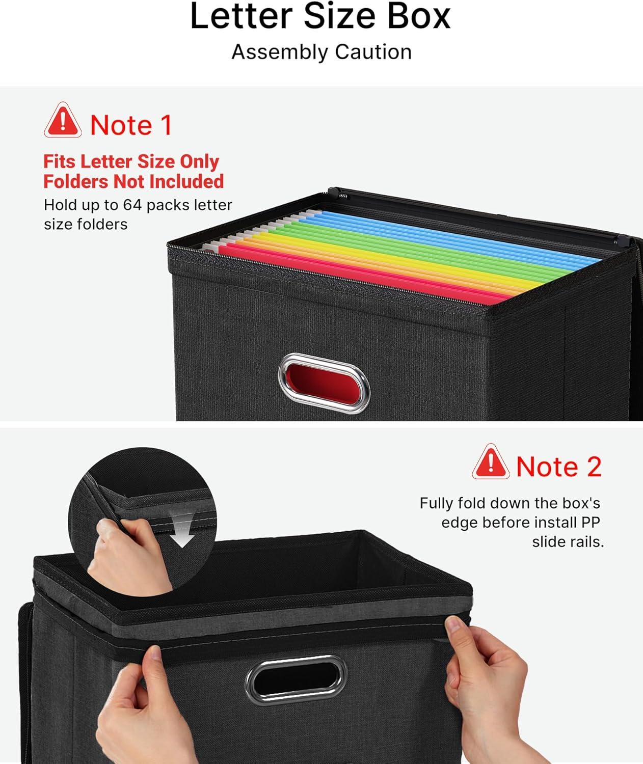 Gijjgole Collapsible Faux Leather Hanging File Folder Box Organizer with lid and Plastic Slides, Black