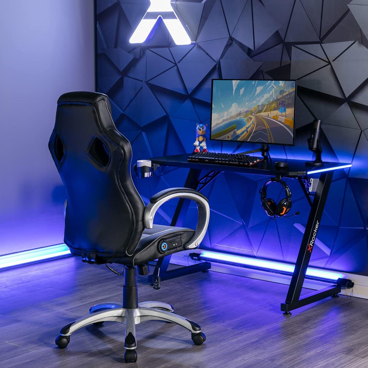 X Rocker Rogue 2.0 Bluetooth PC Chair, Gray, 25.6 x 23.62 x 43.5