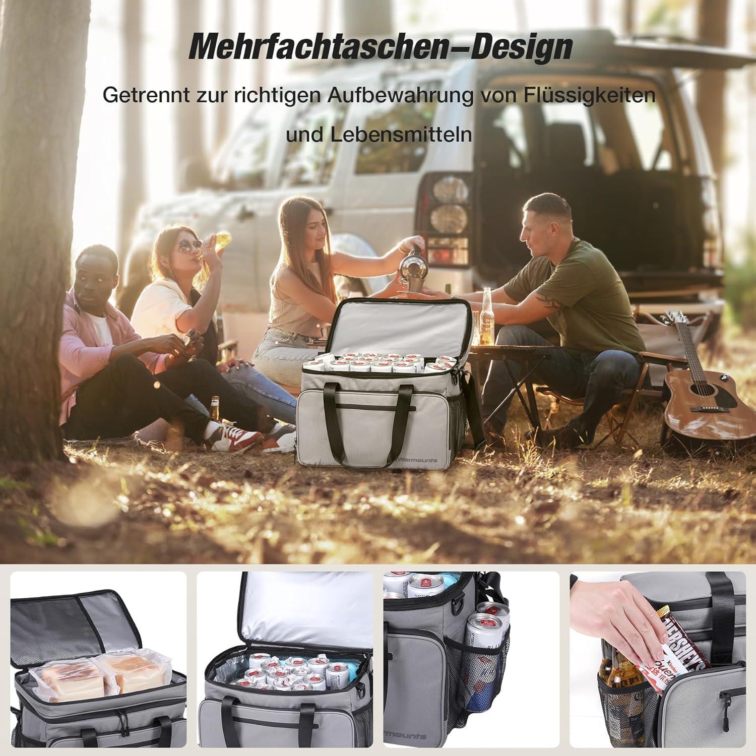 WARMOUNTS Soft Cooler Bag 48 Cans & Insulated Bag 2 in 1, w/ Insulating Cover, Upgraded Leakproof Camping Cooler Bag 2 Compartment for Camping Hiking Picnic Beach