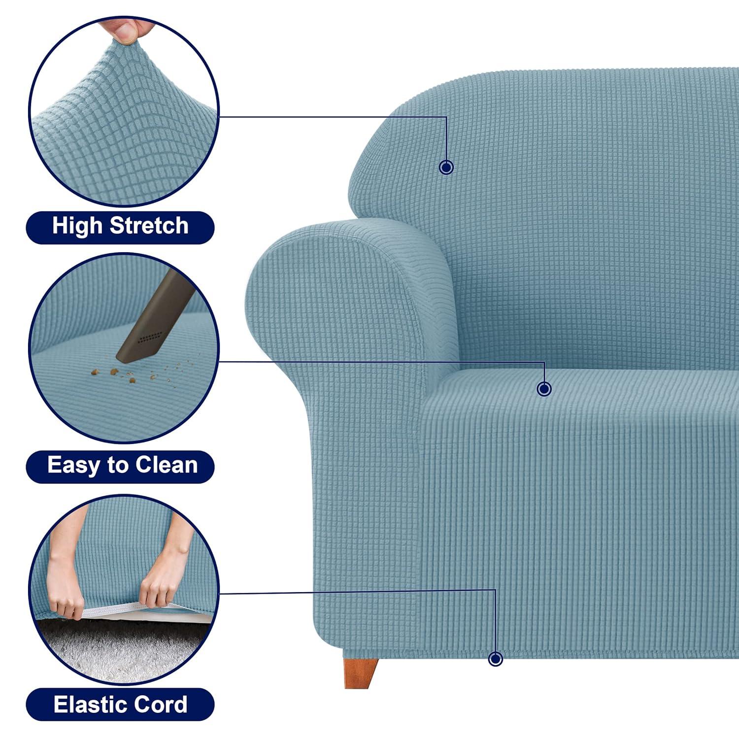 SUBRTEX Stretch Sofa Cover Set 1 Piece Sofa Slipvover with A Gift Cushion Cover for 3 Cushion Couch(Steel Blue,Sofa)