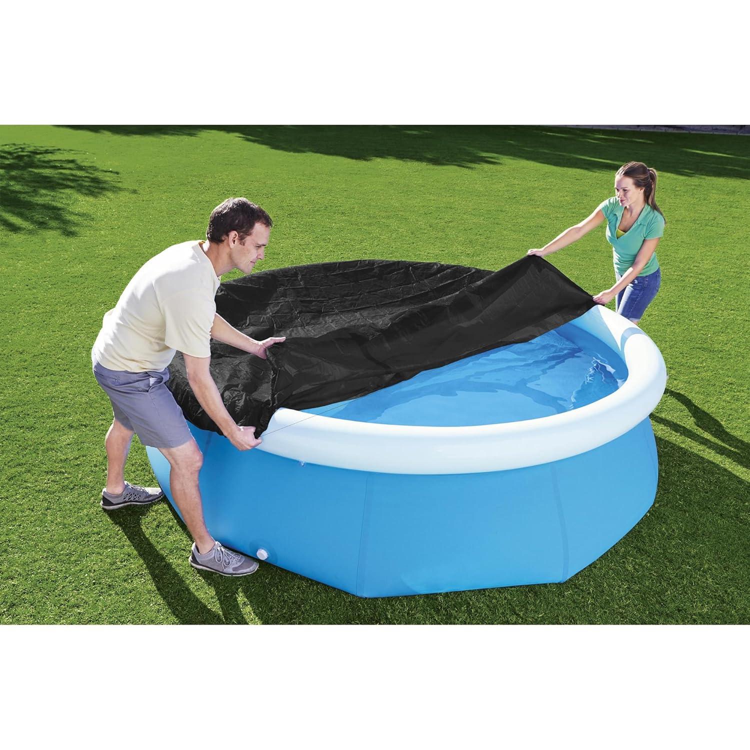 Bestway Flowclear Fast Set 8' Round Pool Cover, PVC Protective Mat with Drain Holes for Above Ground Fast Set Swimming Pool Cover