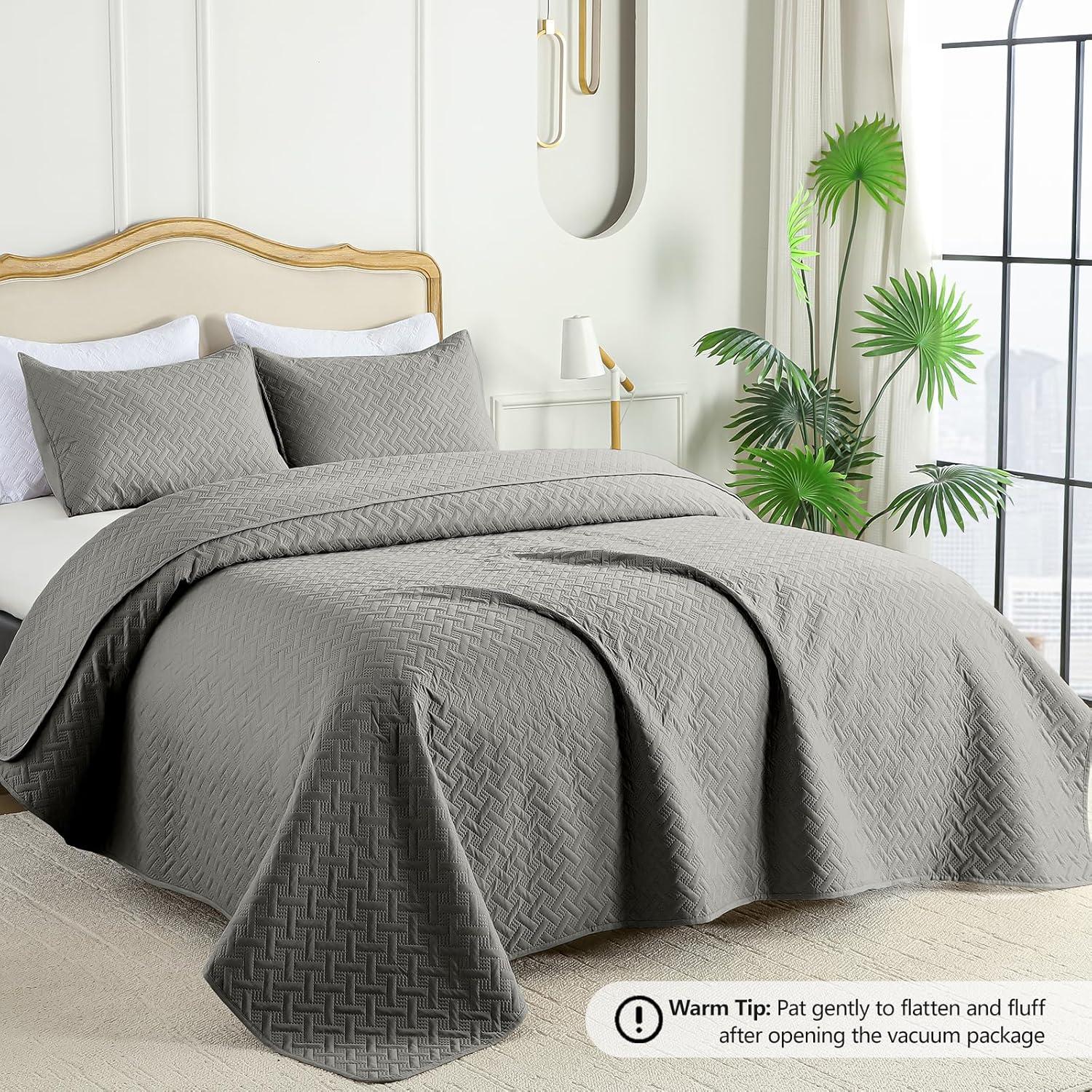 3pc Full/Queen Nina Embossed Quilt Set Gray - VCNY Home: Hypoallergenic Microfiber Coverlet with Shams