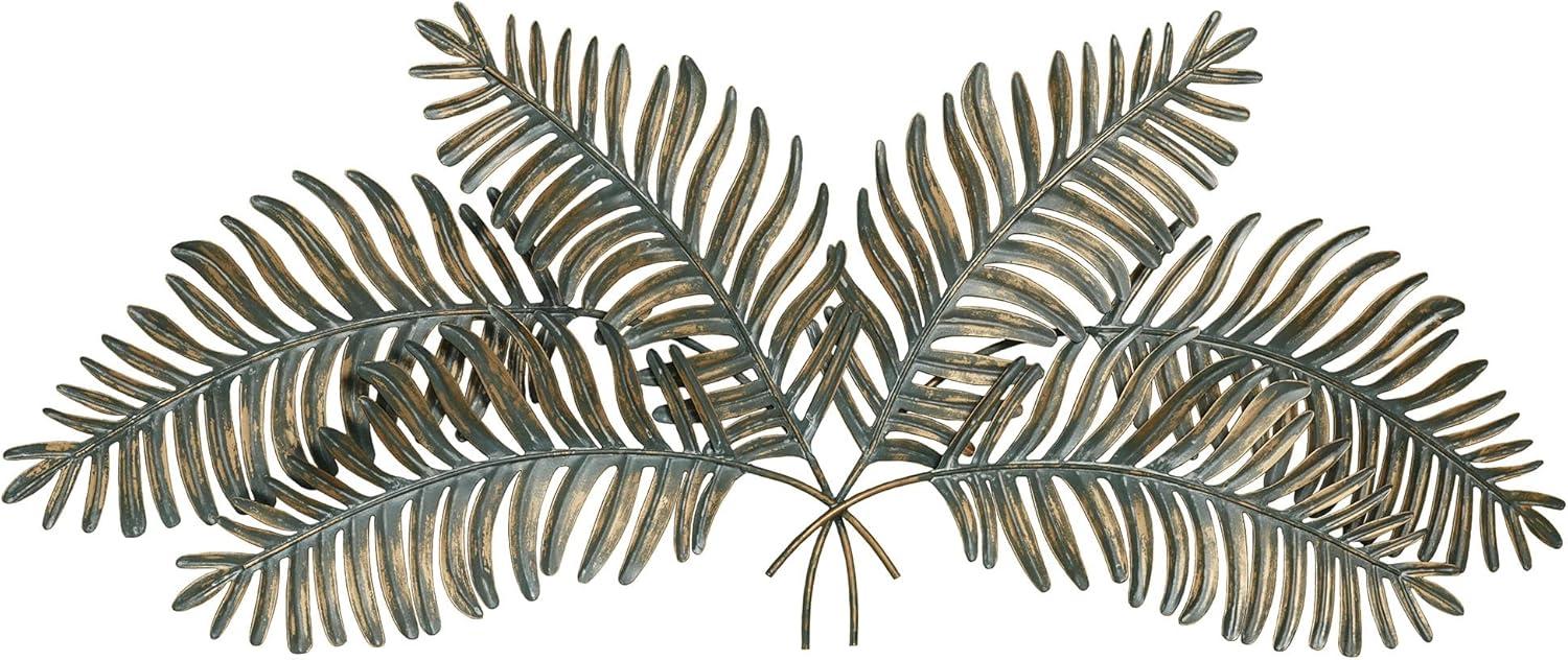 Large Verdi Green and Gold Metal Fern Fronds Wall Sculpture