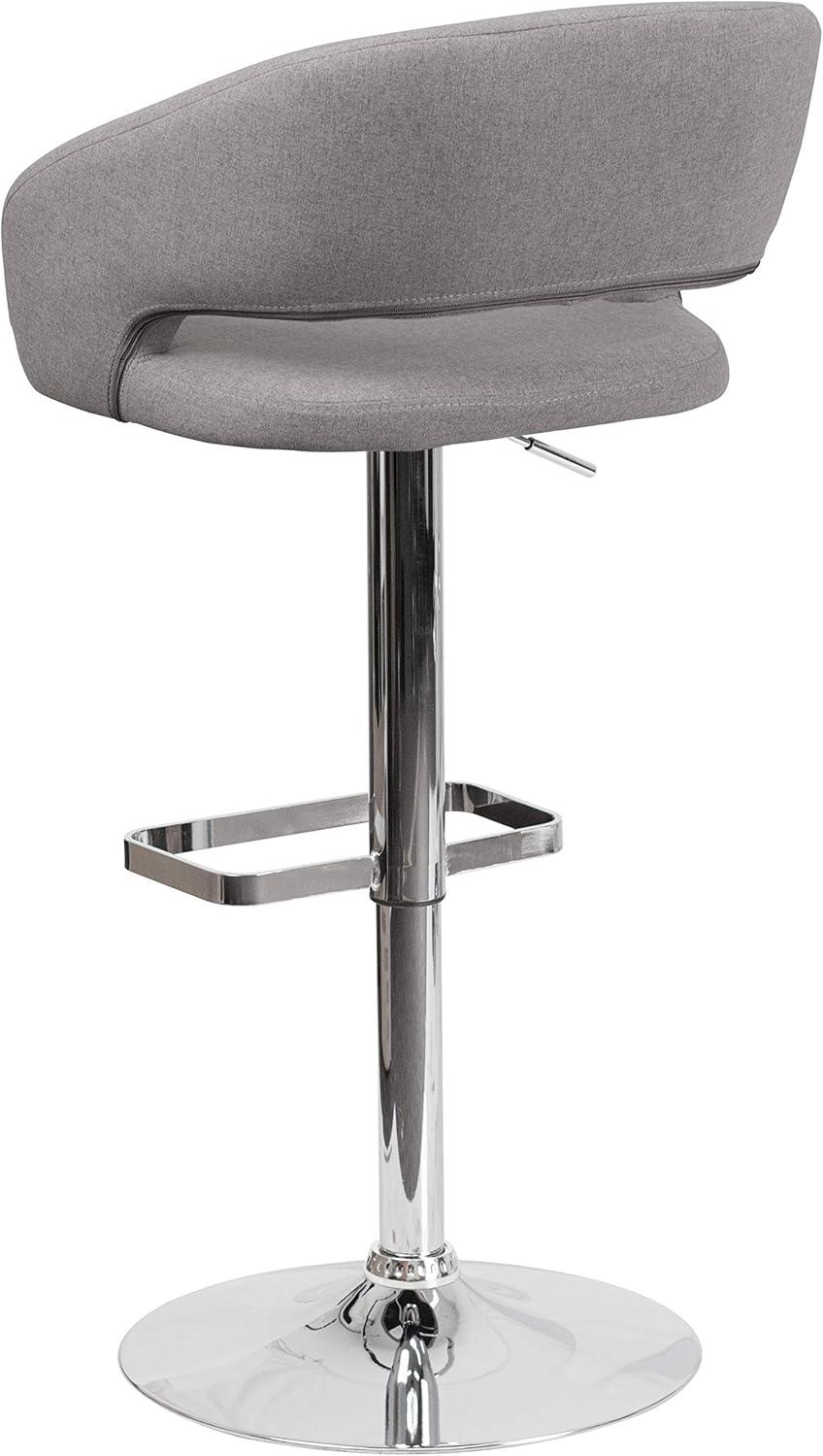 Erik Contemporary Gray Fabric Swivel Barstool with Adjustable Height and Chrome Base